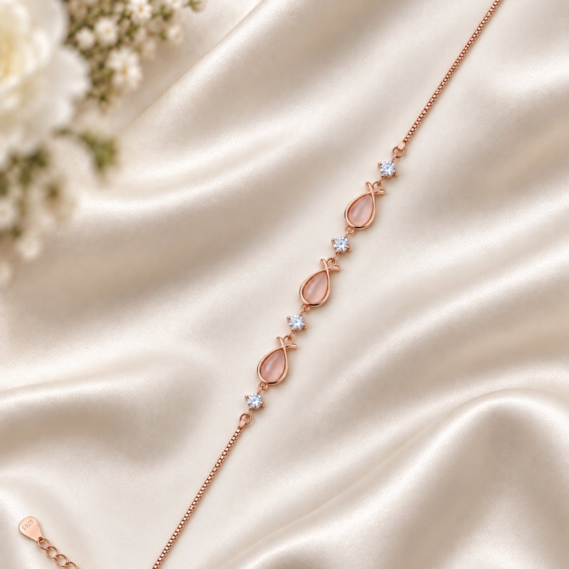 Blush Petal Drop Rose Gold 925 Sterling Silver Bracelet