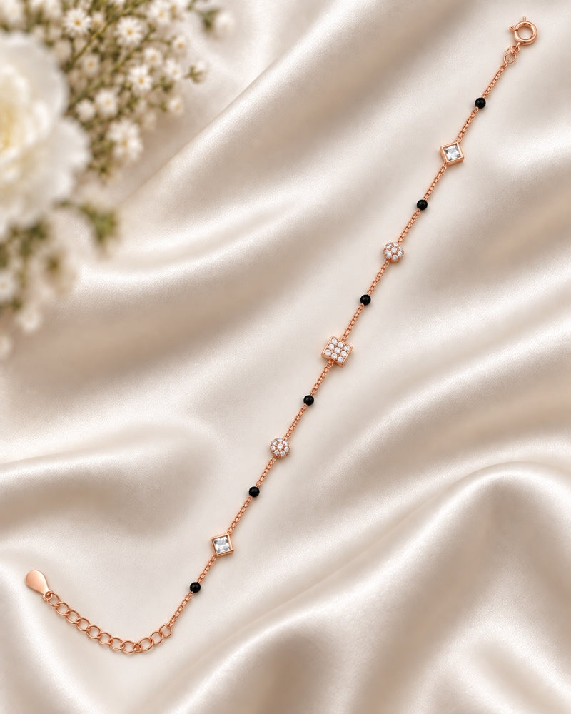 Noir Pavé Station Rose Gold 925 Sterling Silver Mangalsutra Bracelet