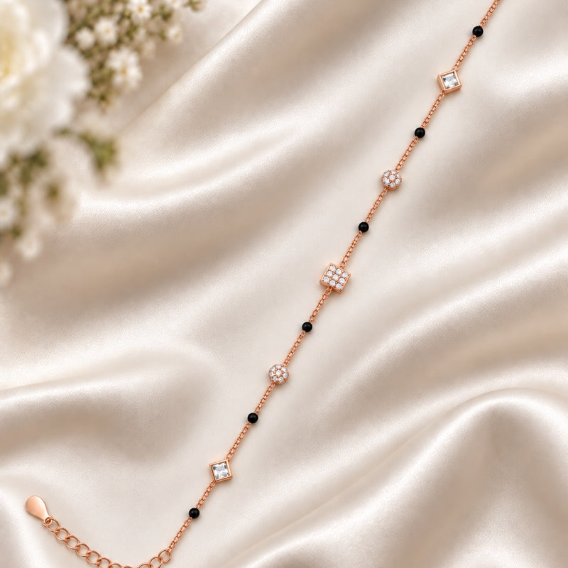 Noir Pavé Station Rose Gold 925 Sterling Silver Mangalsutra Bracelet