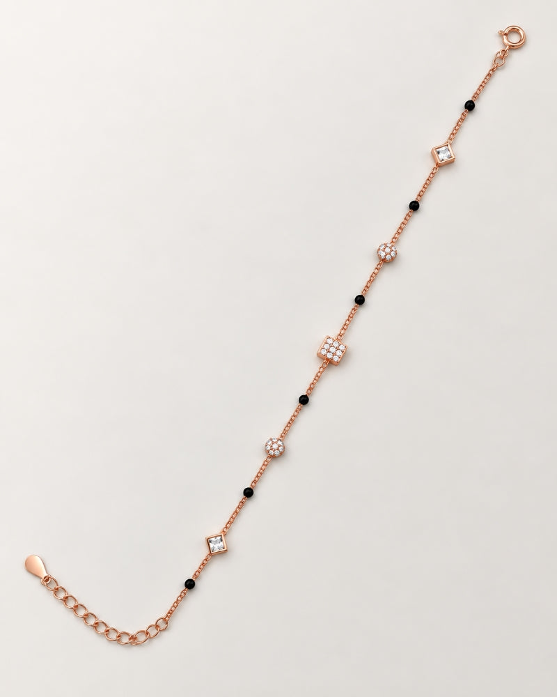 Noir Pavé Station Rose Gold 925 Sterling Silver Mangalsutra Bracelet