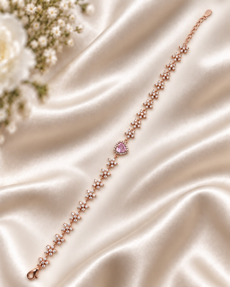 Rosy Heart Daisy Chain Rose Gold 925 Sterling Silver Bracelet