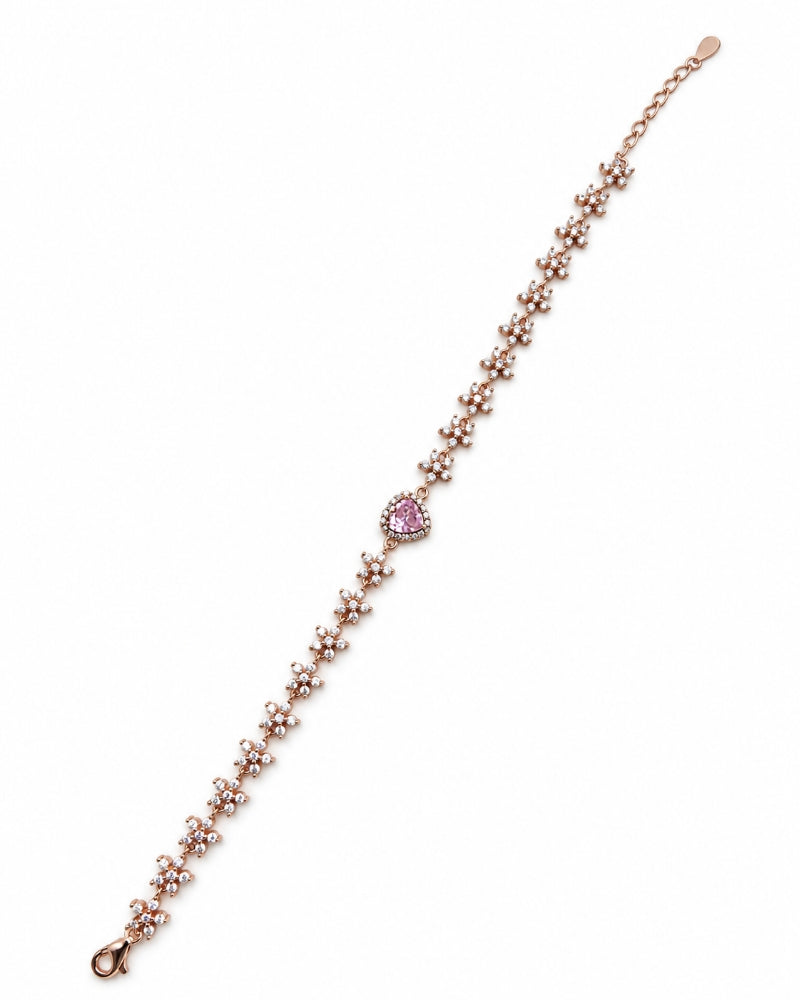 Rosy Heart Daisy Chain Rose Gold 925 Sterling Silver Bracelet