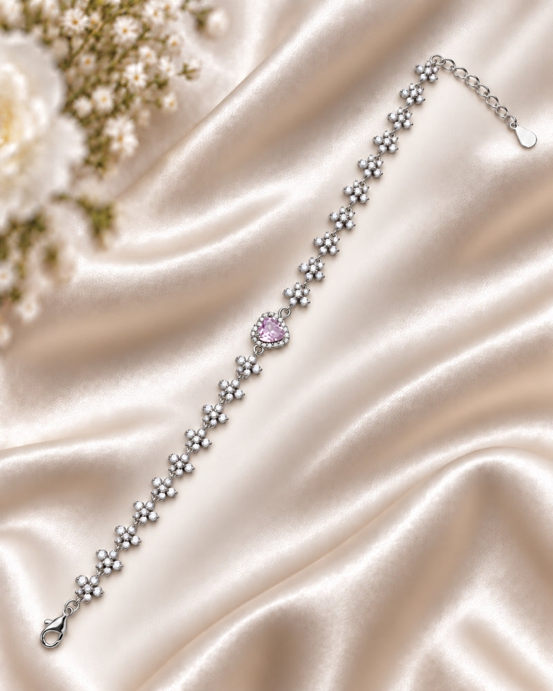 Blush Heart Flower Garden 925 Sterling Silver Bracelet