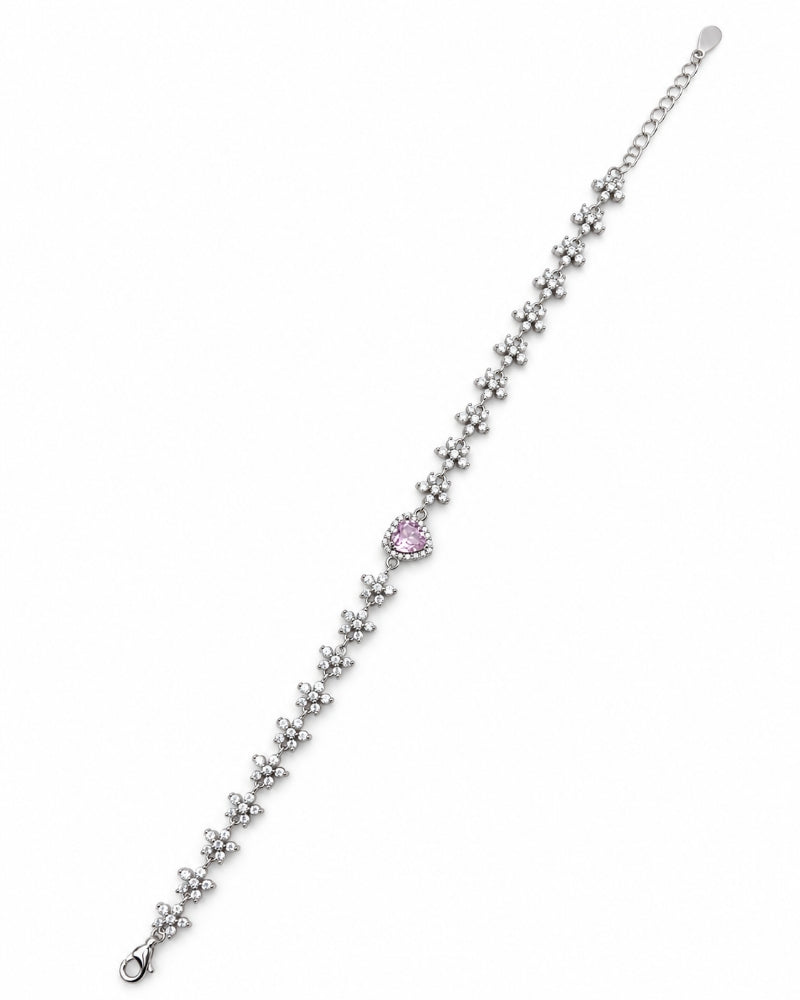 Blush Heart Flower Garden 925 Sterling Silver Bracelet