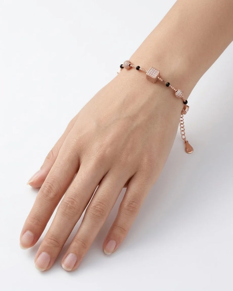 Noir Pavé Station Rose Gold 925 Sterling Silver Mangalsutra Bracelet