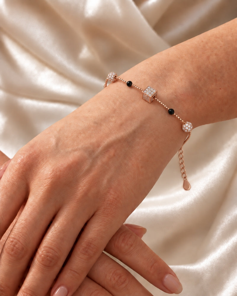 Noir Pavé Station Rose Gold 925 Sterling Silver Mangalsutra Bracelet