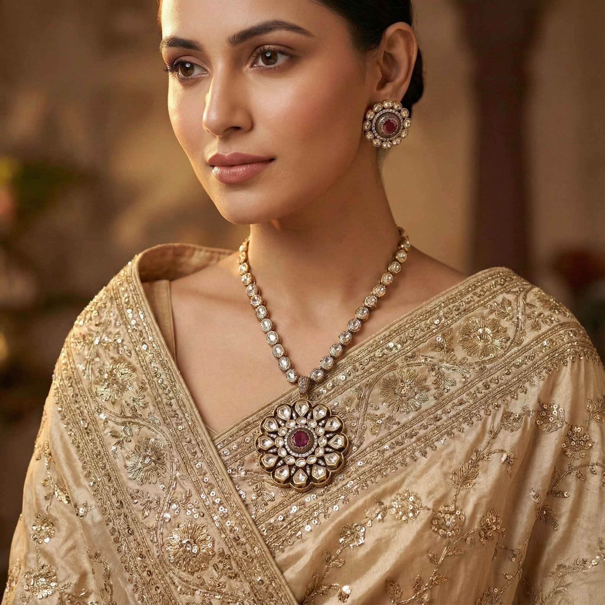 Crimson Royale Bloom Moissanite Jewelry Set in Silver 925