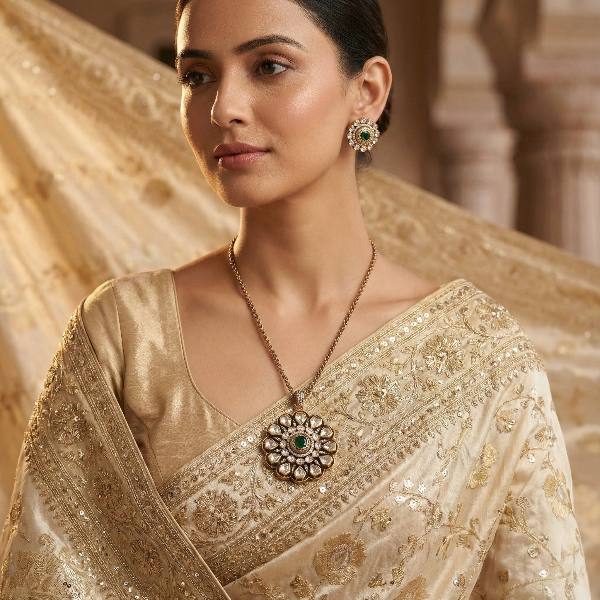 Emerald Royale Bloom Moissanite Jewelry Set in Silver 925