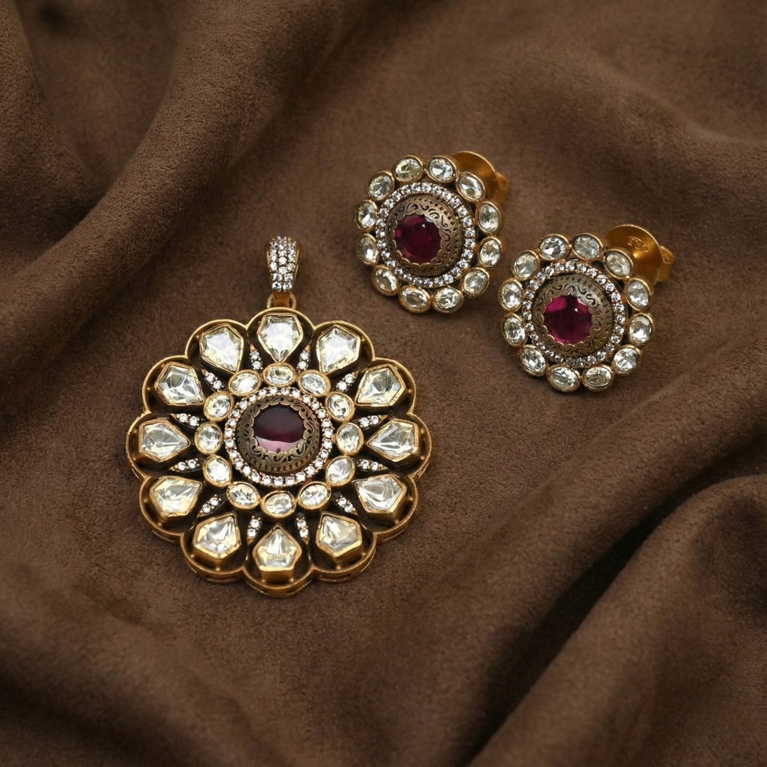 Crimson Royale Bloom Moissanite Jewelry Set in Silver 925