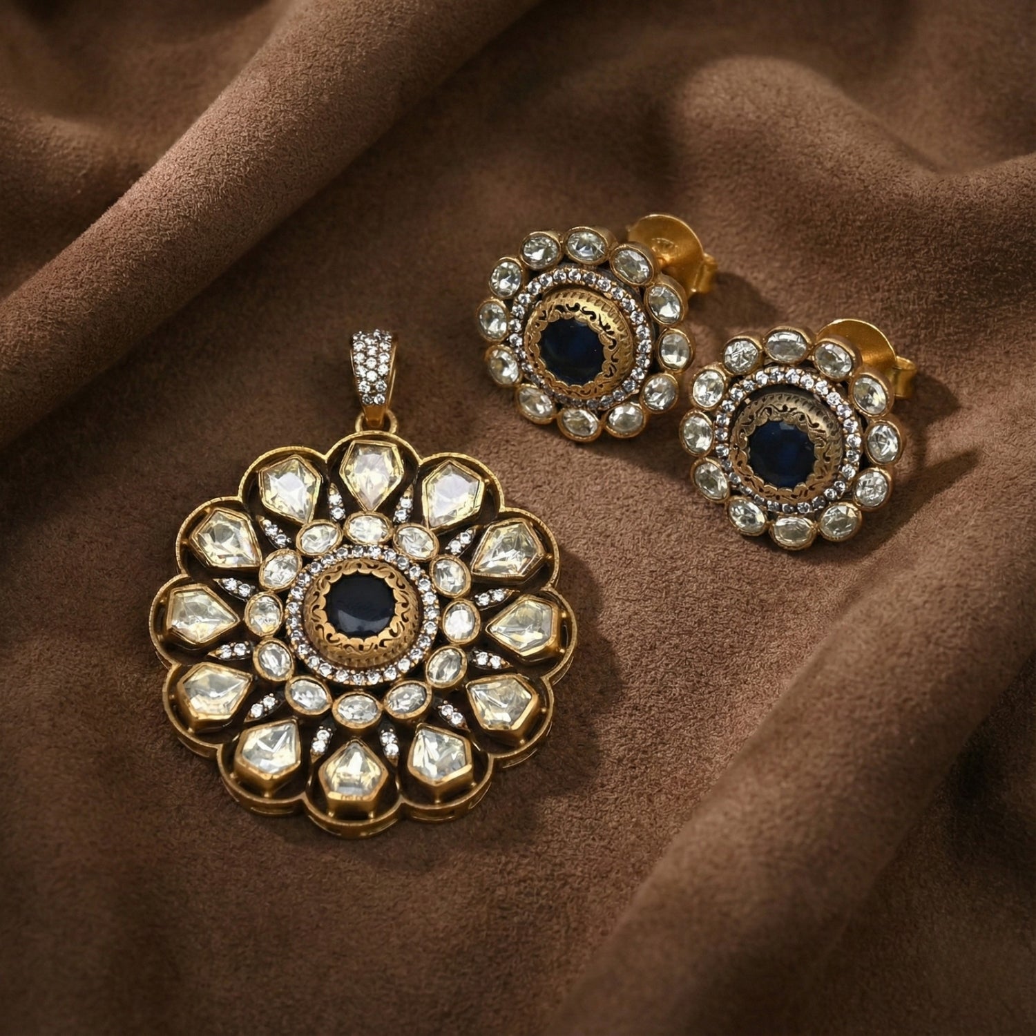 Sapphire Royale Bloom Moissanite Jewelry Set in Silver 925