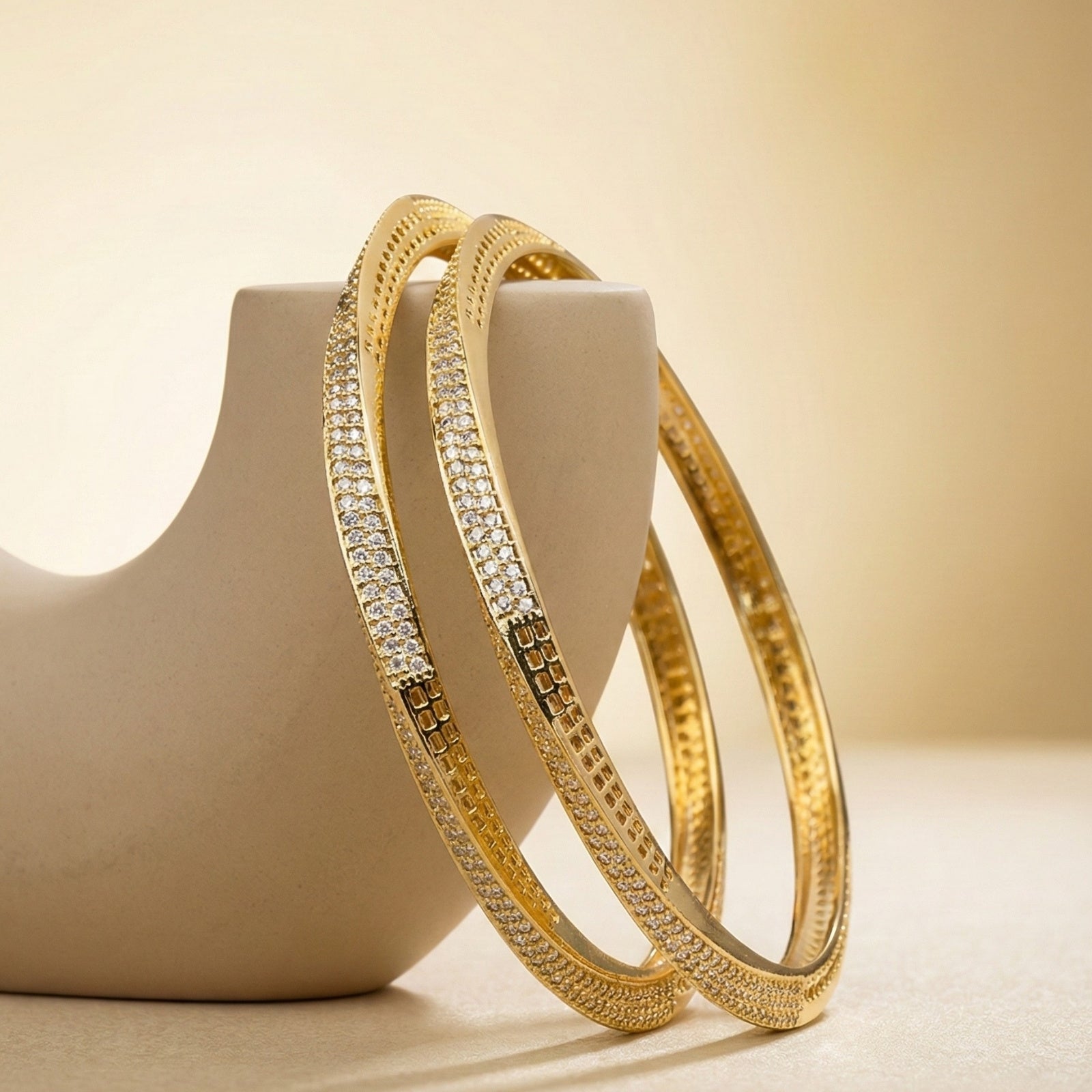 Nirvè Handcrafted CZ Silver 925 Bangle Pair (Gold-Plated)
