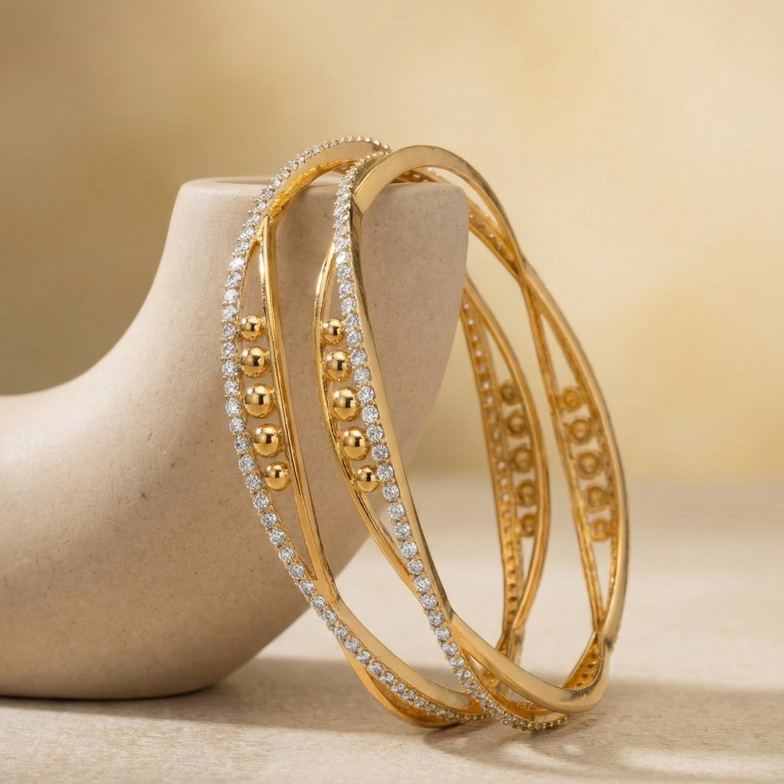 Élanor Handcrafted CZ Silver 925 Bangle Pair (Gold-Plated)