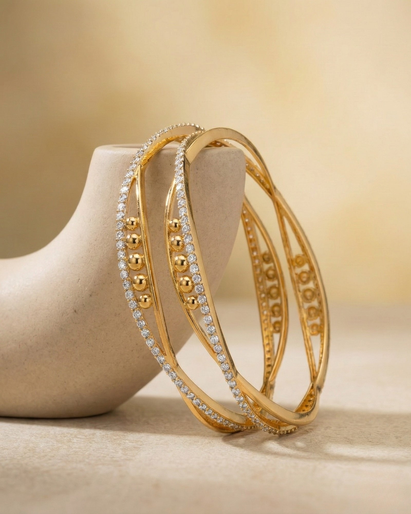 Élanor Handcrafted CZ Silver 925 Bangle Pair (Gold-Plated)