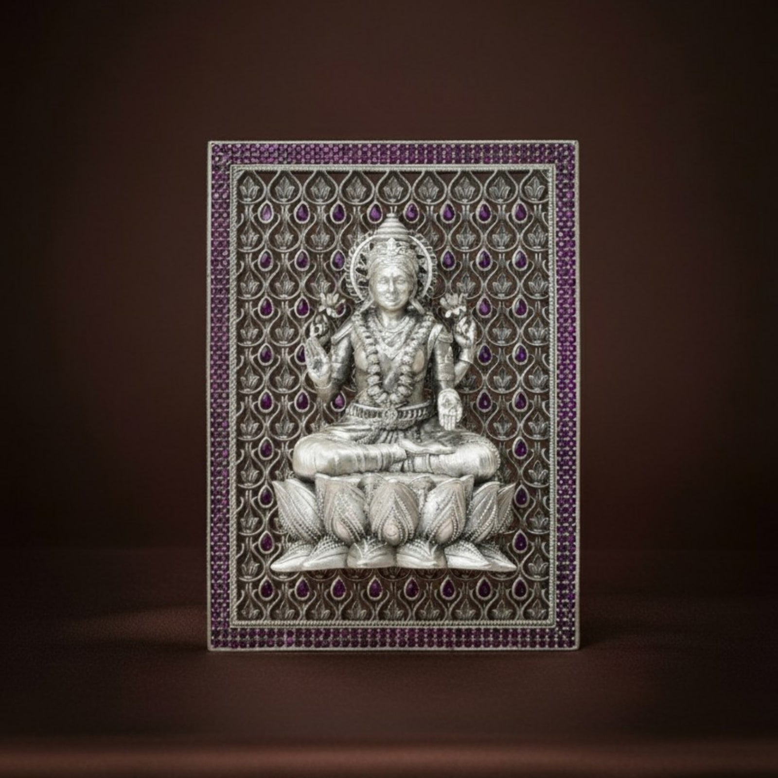 Goddess Lakshmi on Lotus – Silver 925 3D Frame