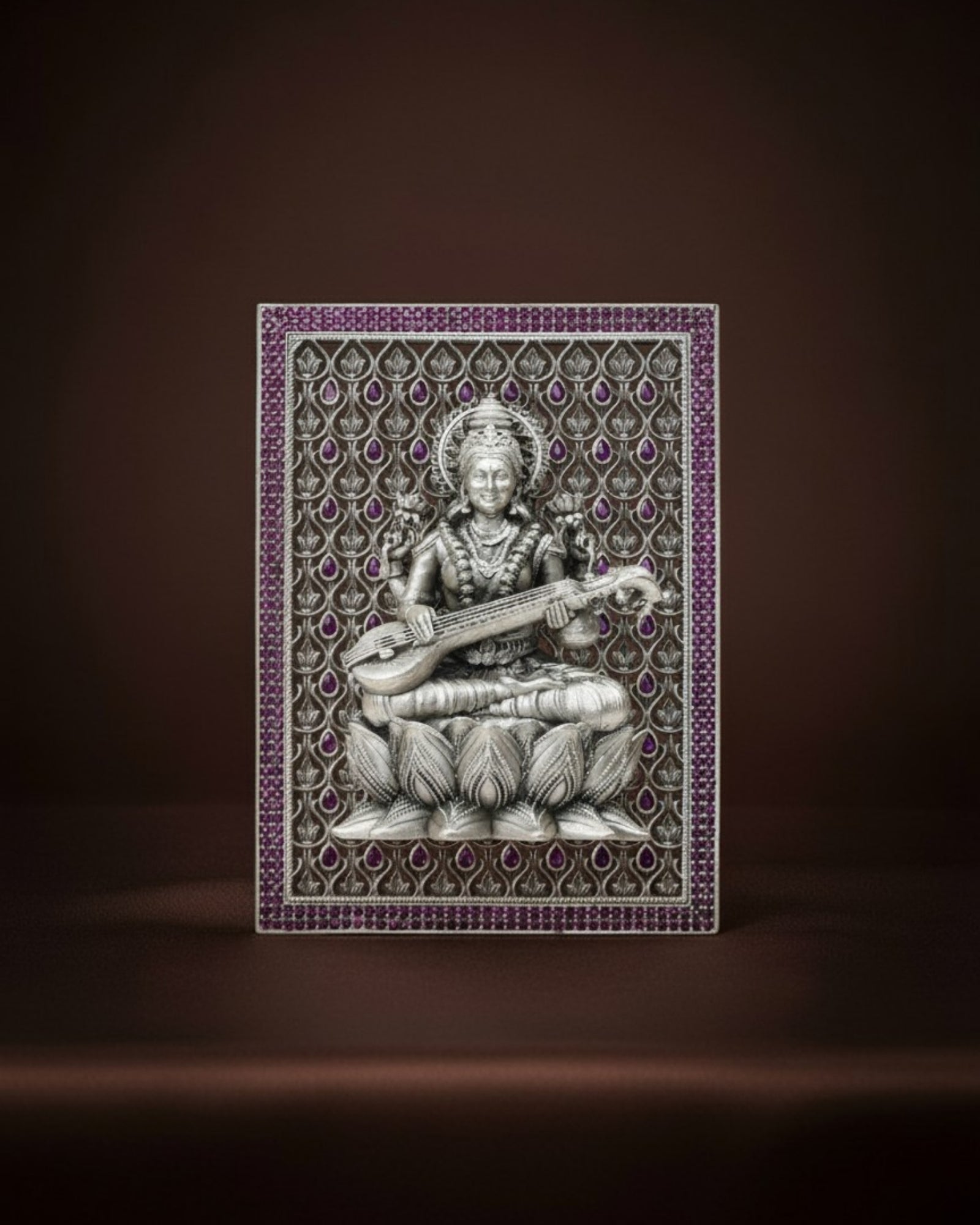 Lotus Maa Saraswati Silver 925 3D Frame