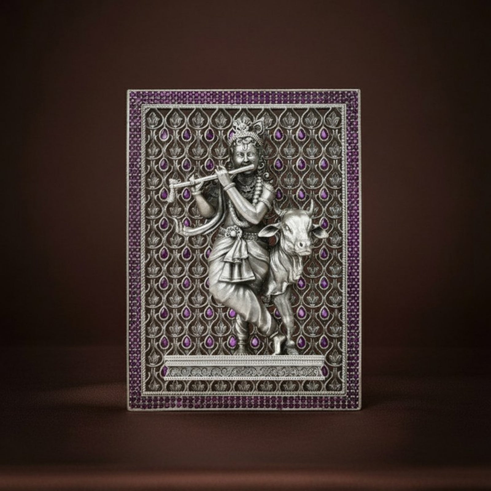 Krishna with Cow – Silver 925 3D Frame