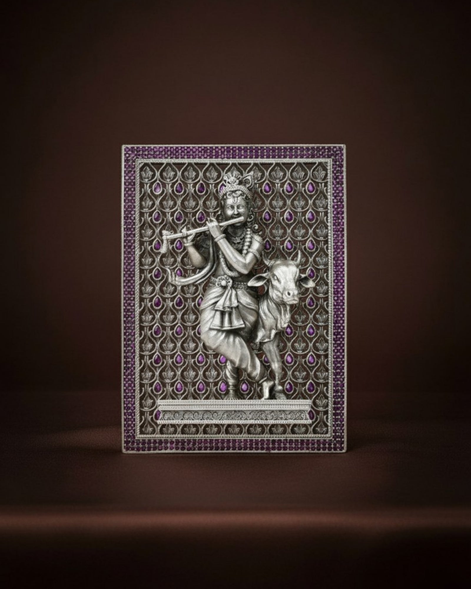 Krishna & Cow Silver 925 3D Frame