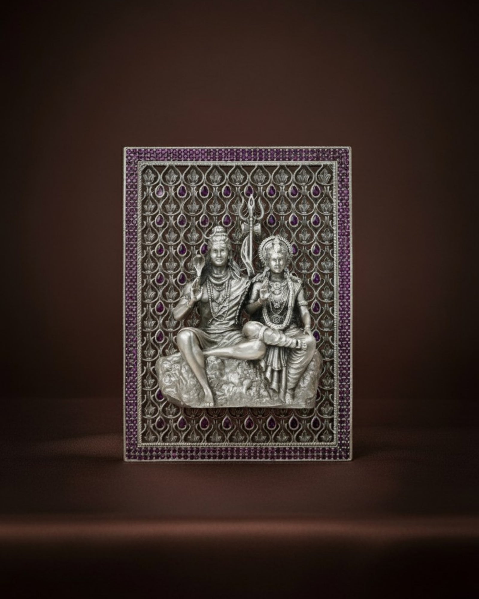 Shiv Parvati Silver 925 3D Frame