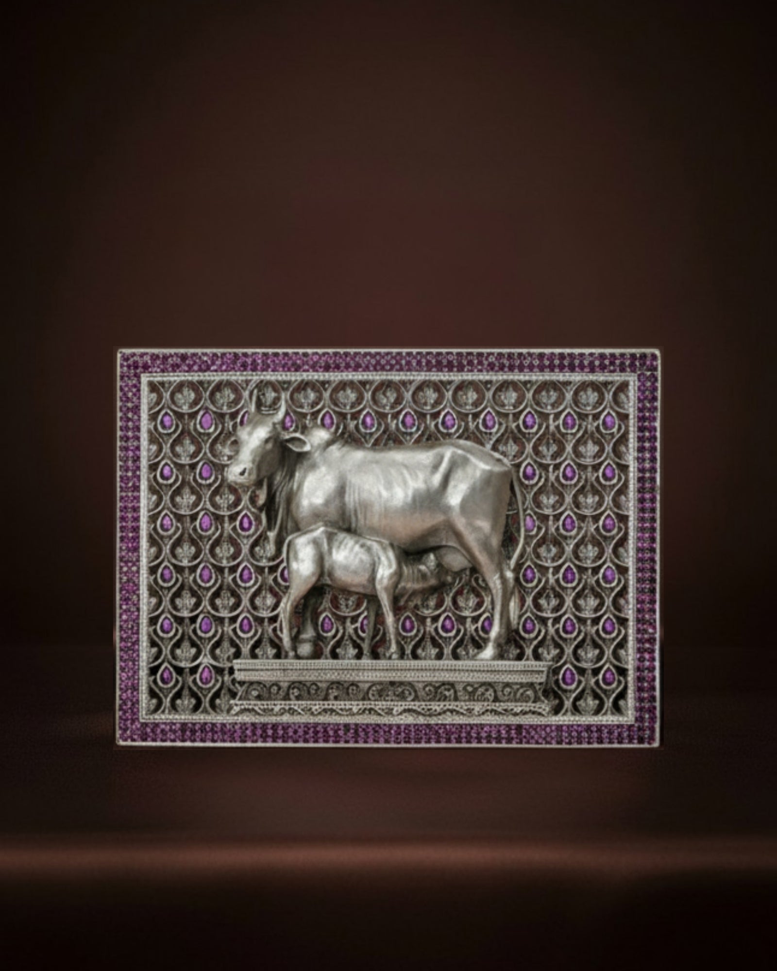 Cow & Calf Silver 925 3D Frame