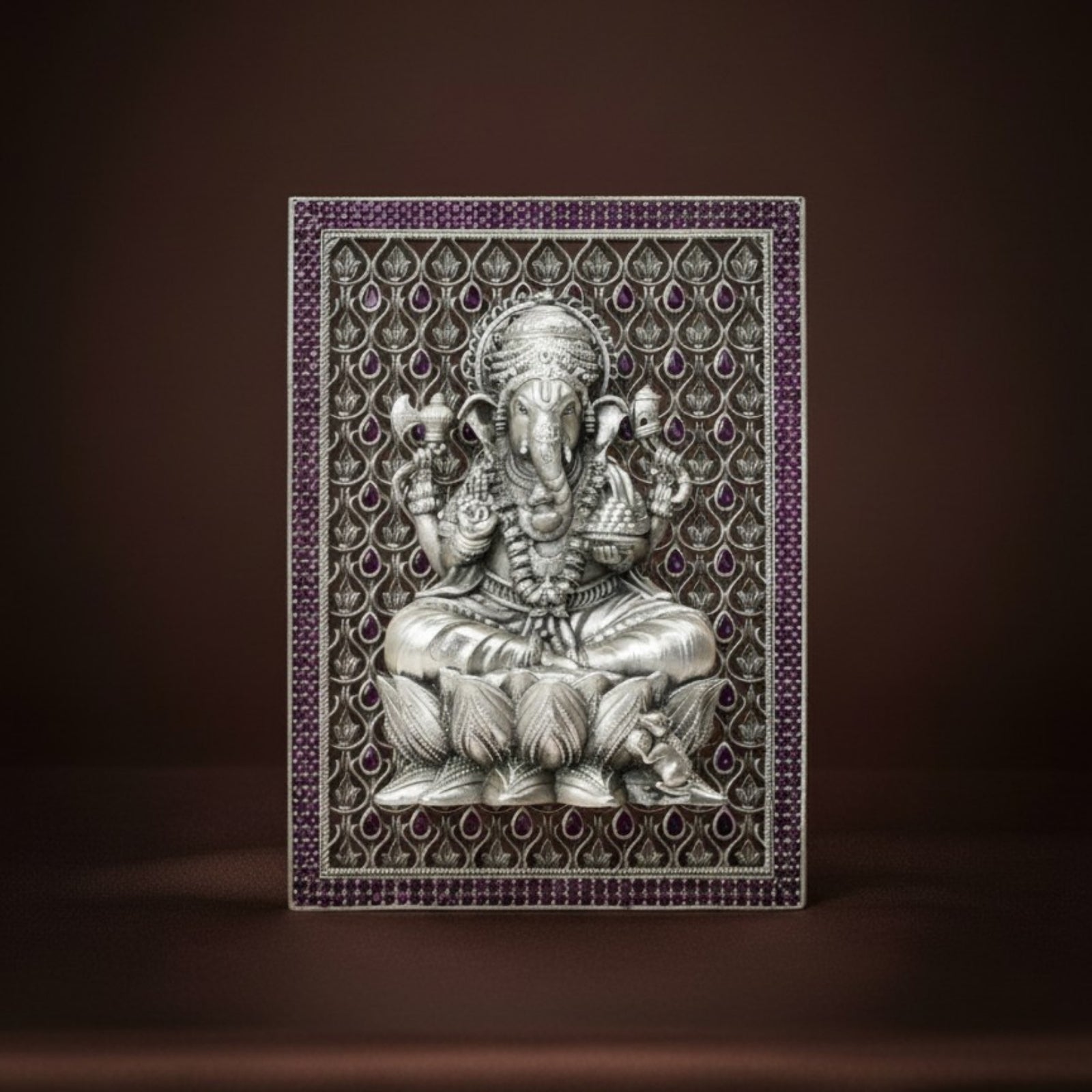 Lord Ganesha on Lotus – Silver 925 3D Frame