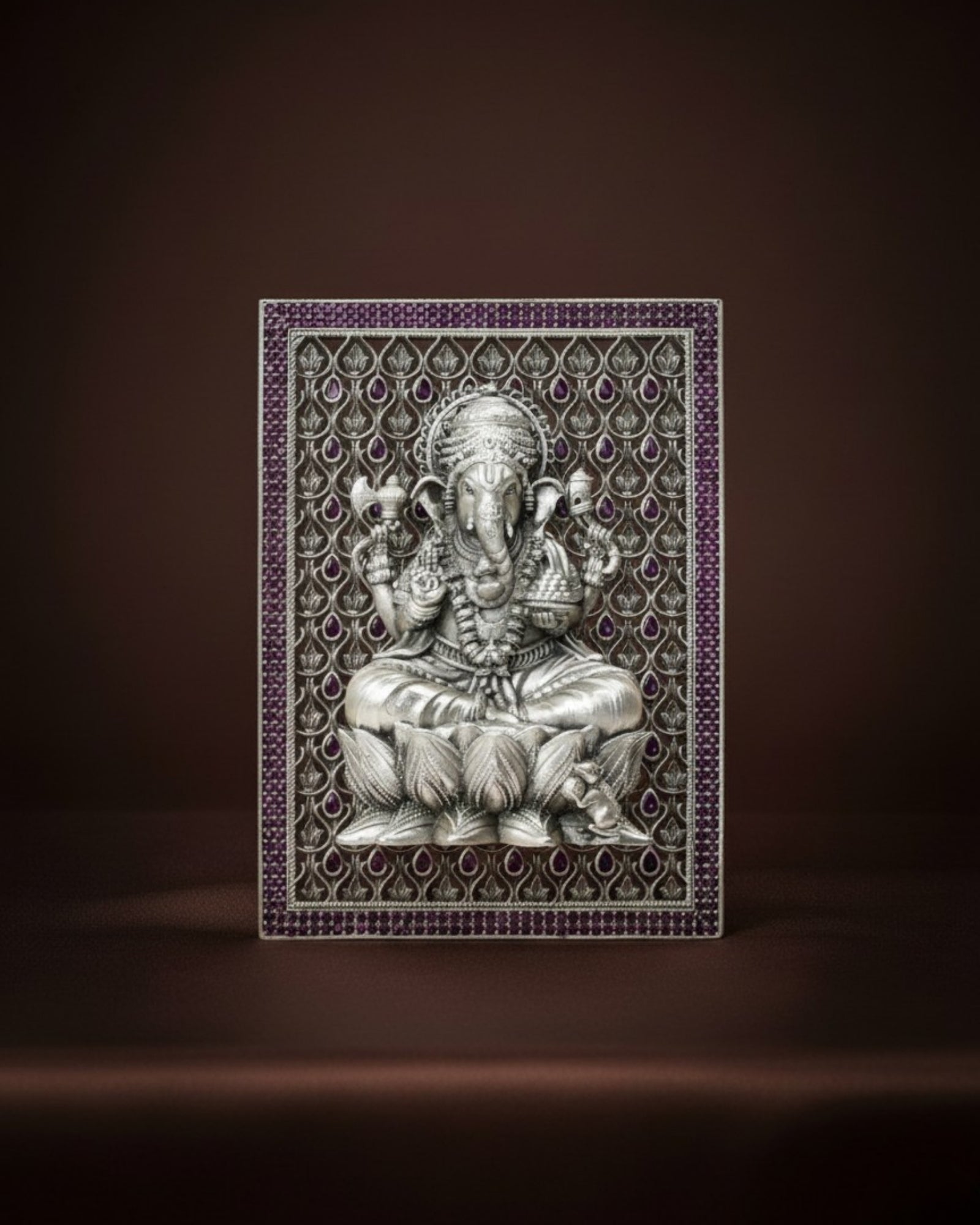 Lotus Lord Ganesha Silver 925 3D Frame