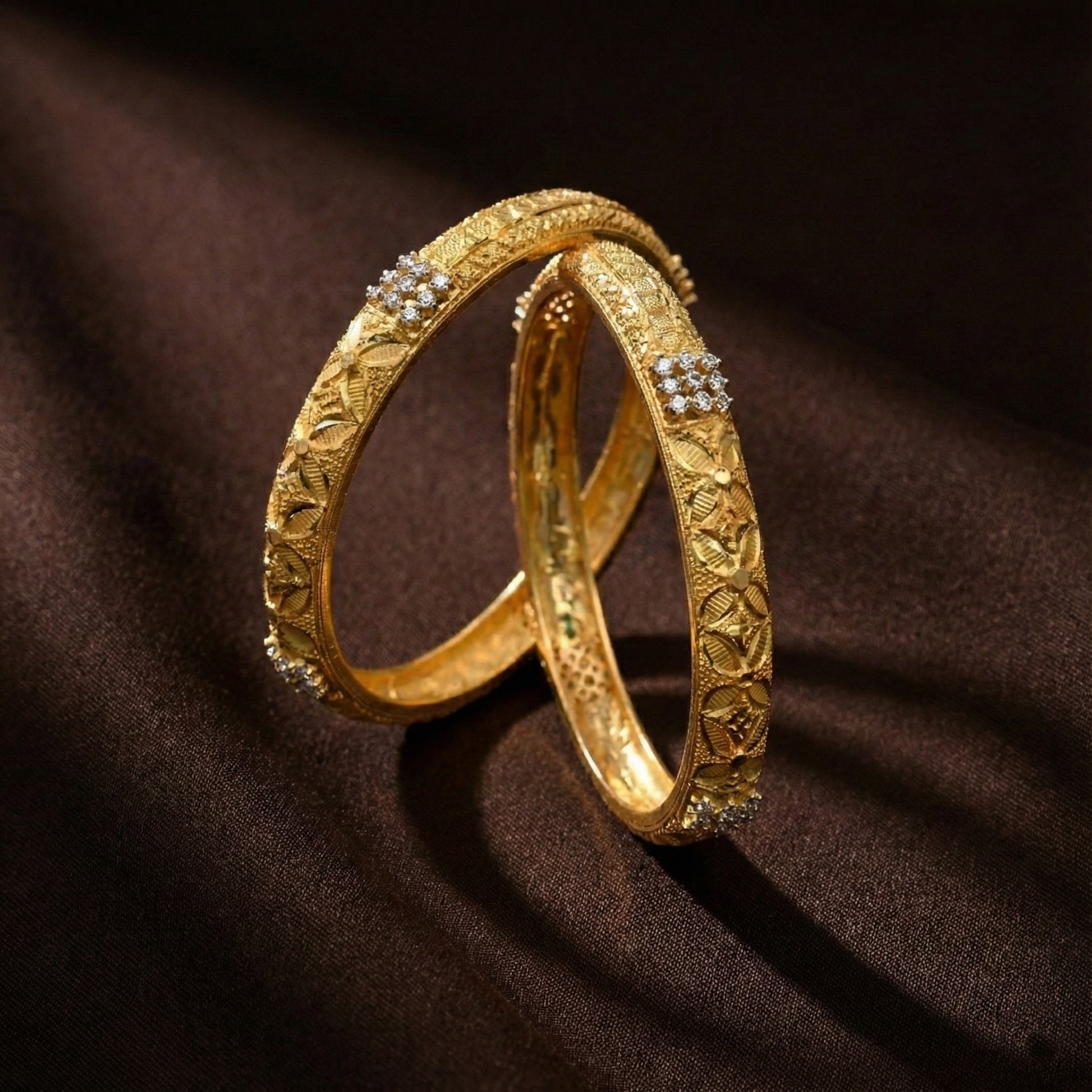 Sorvaya Heritage Engraved Bangles in Silver 925 (Gold Polished)