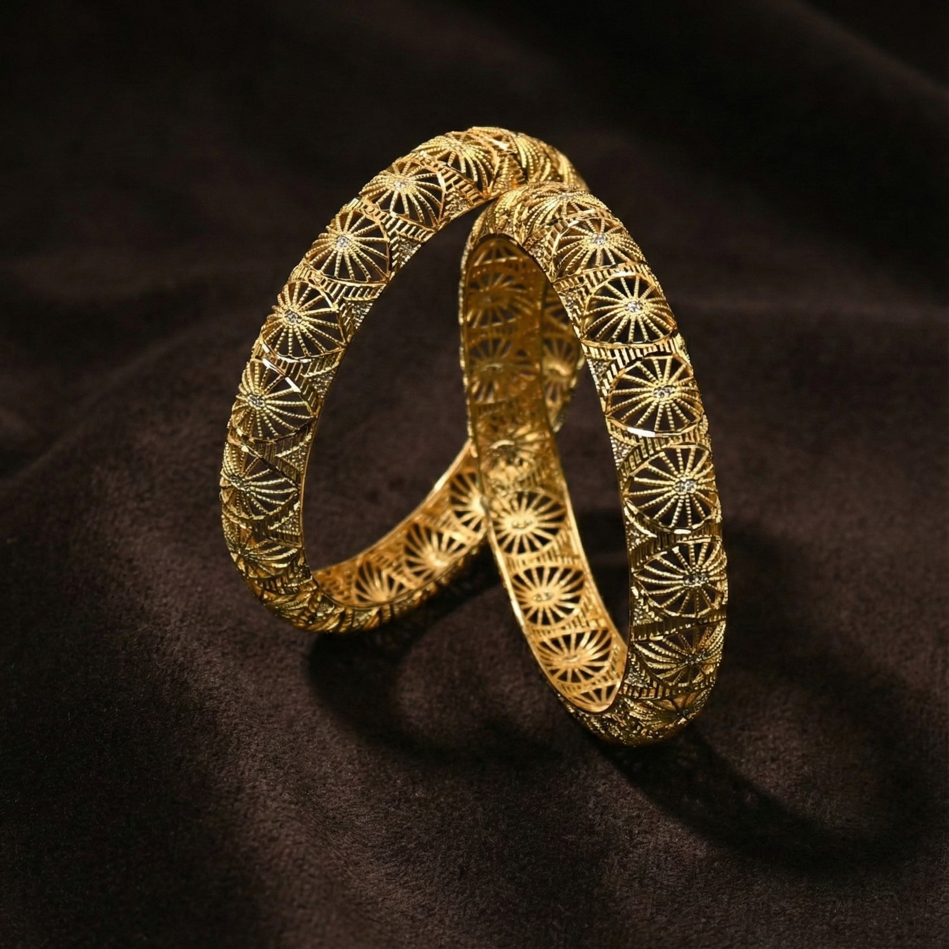 Aurevine Radiant Motif Bangles in Silver 925 (Gold Polished)
