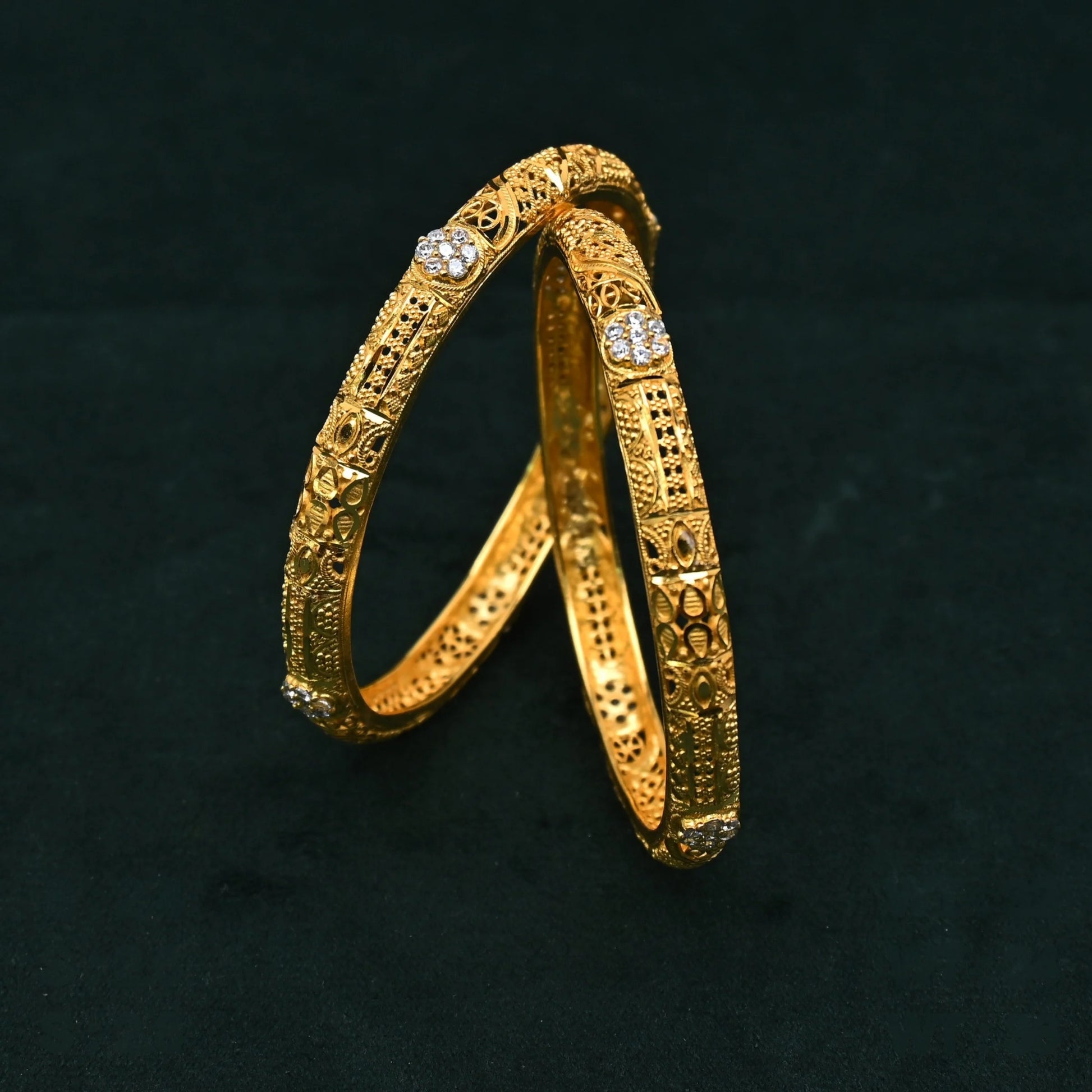 Velrona Textured Engraved Bangles in Silver 925 (Gold Polished)