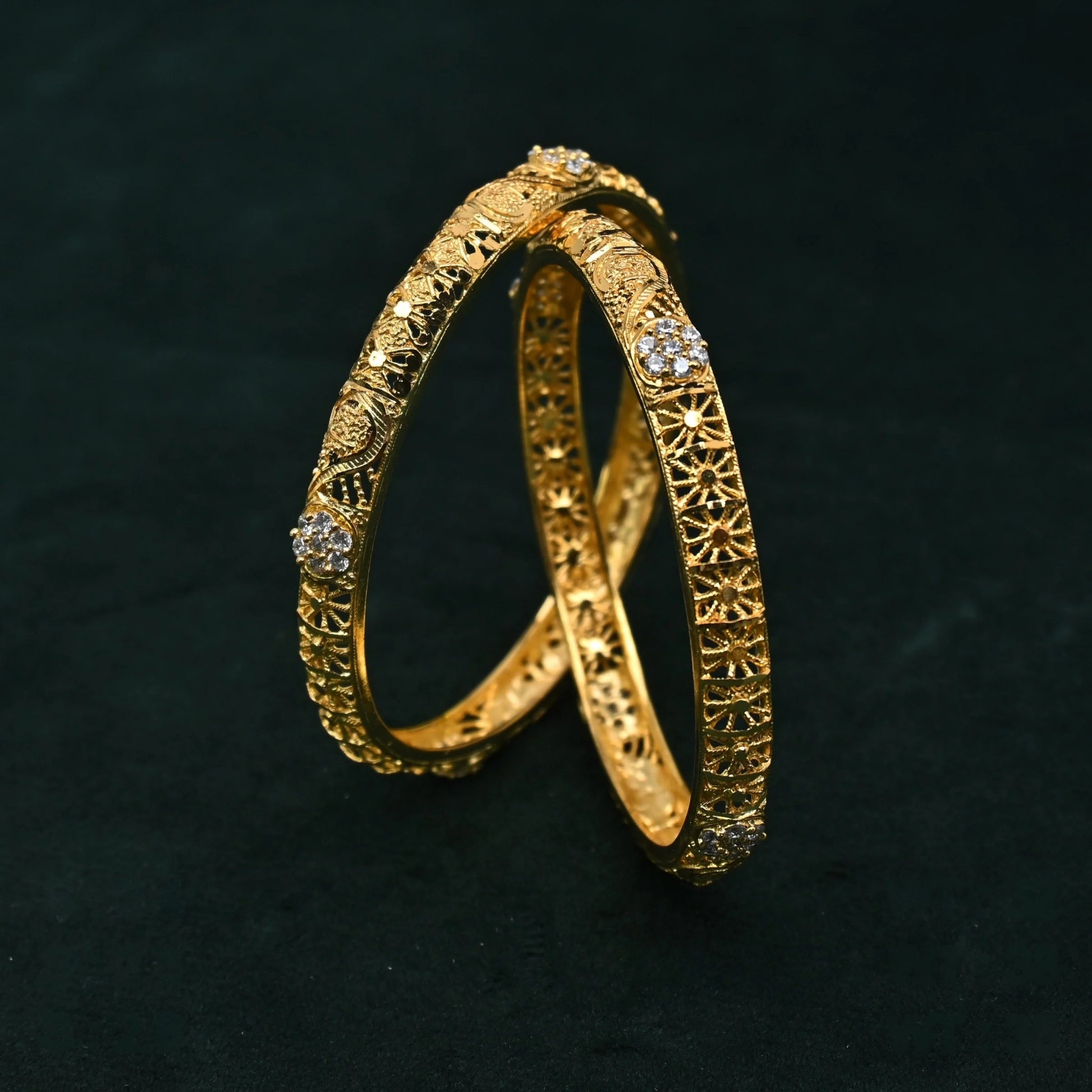 Oravelle Floral Engraved Bangles in Silver 925 (Gold Polished)