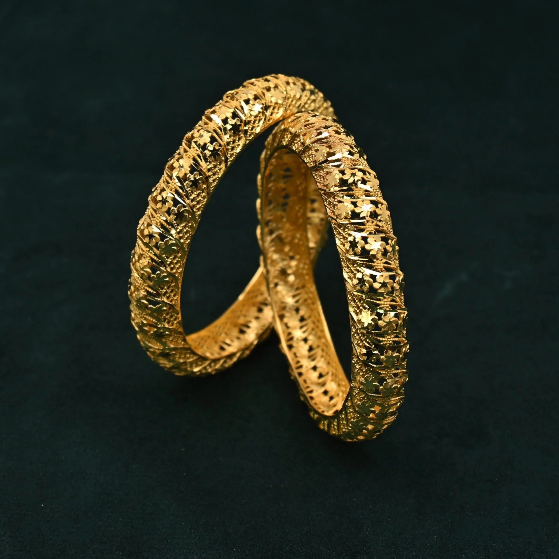 Valerith Dense Floral Engraved Bangles in Silver 925 (Gold Polished)