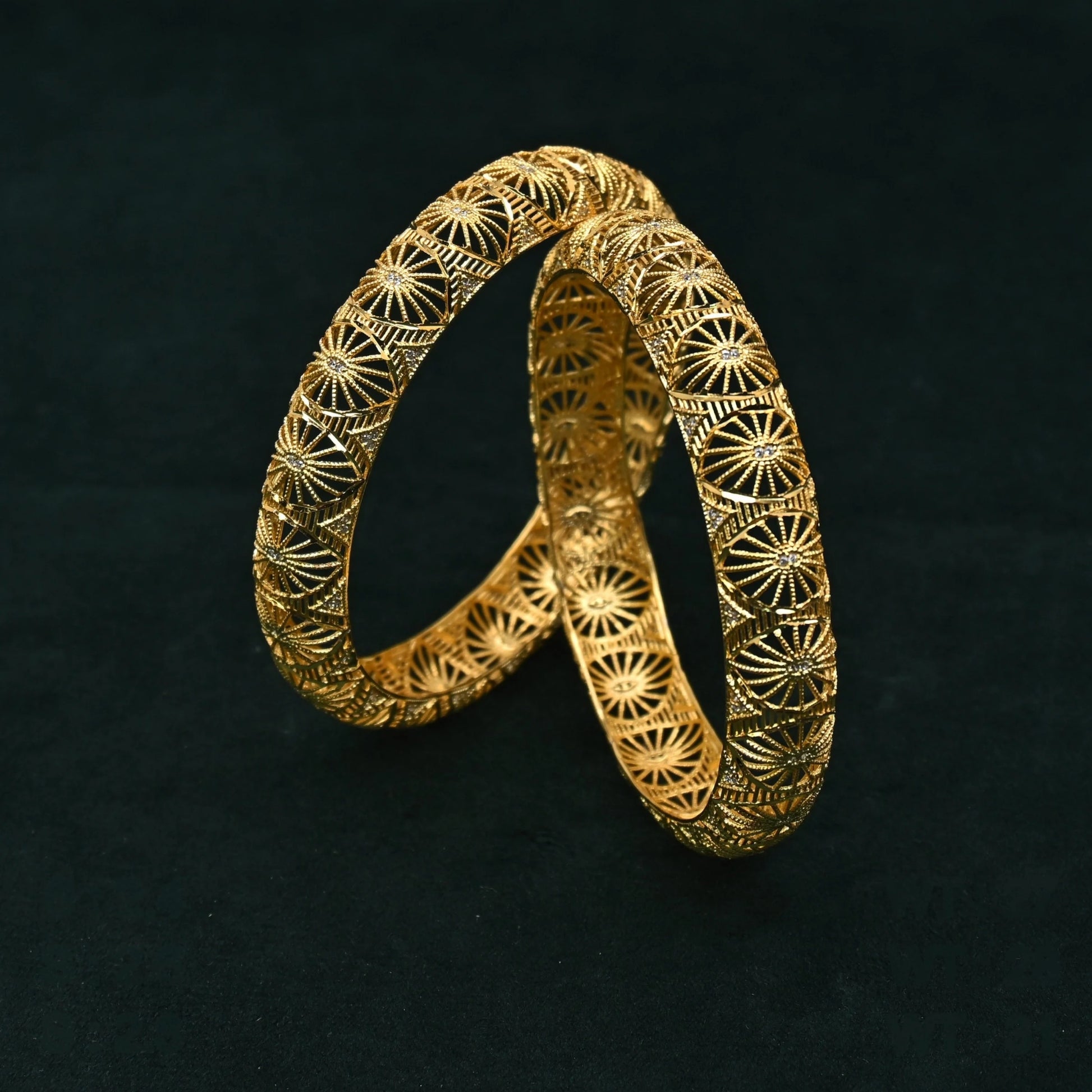 Aurevine Radiant Motif Bangles in Silver 925 (Gold Polished)