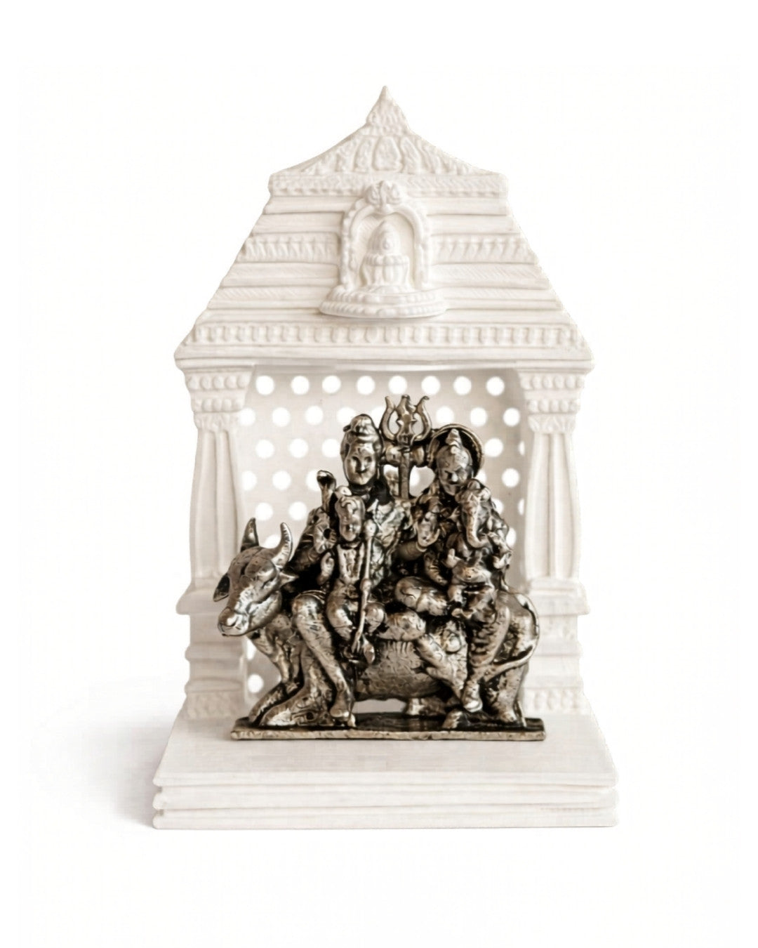 Shiv Parivar Silver Idol With Mandir