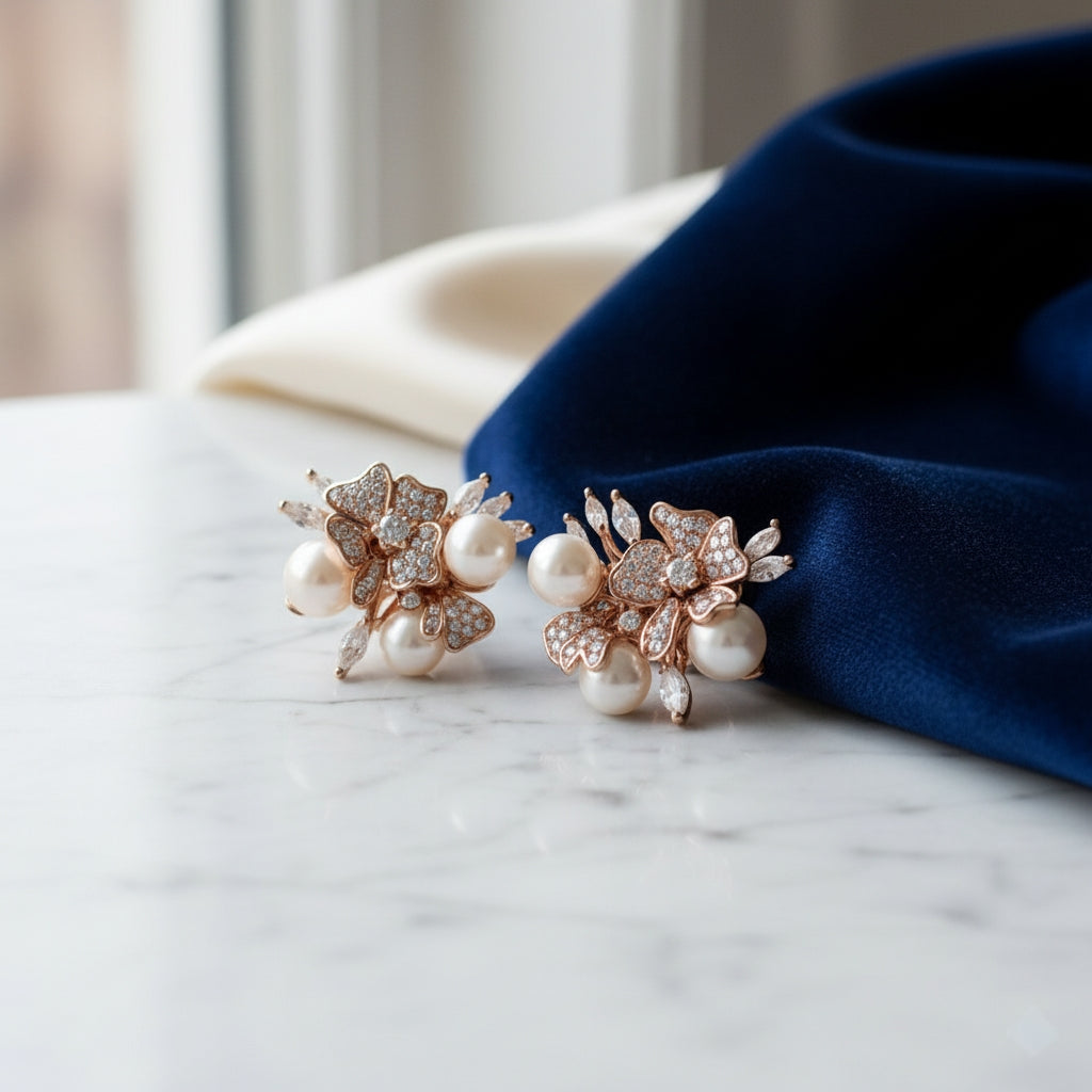 Silver Pearl Luminaire Earrings for Women(Rose Gold)