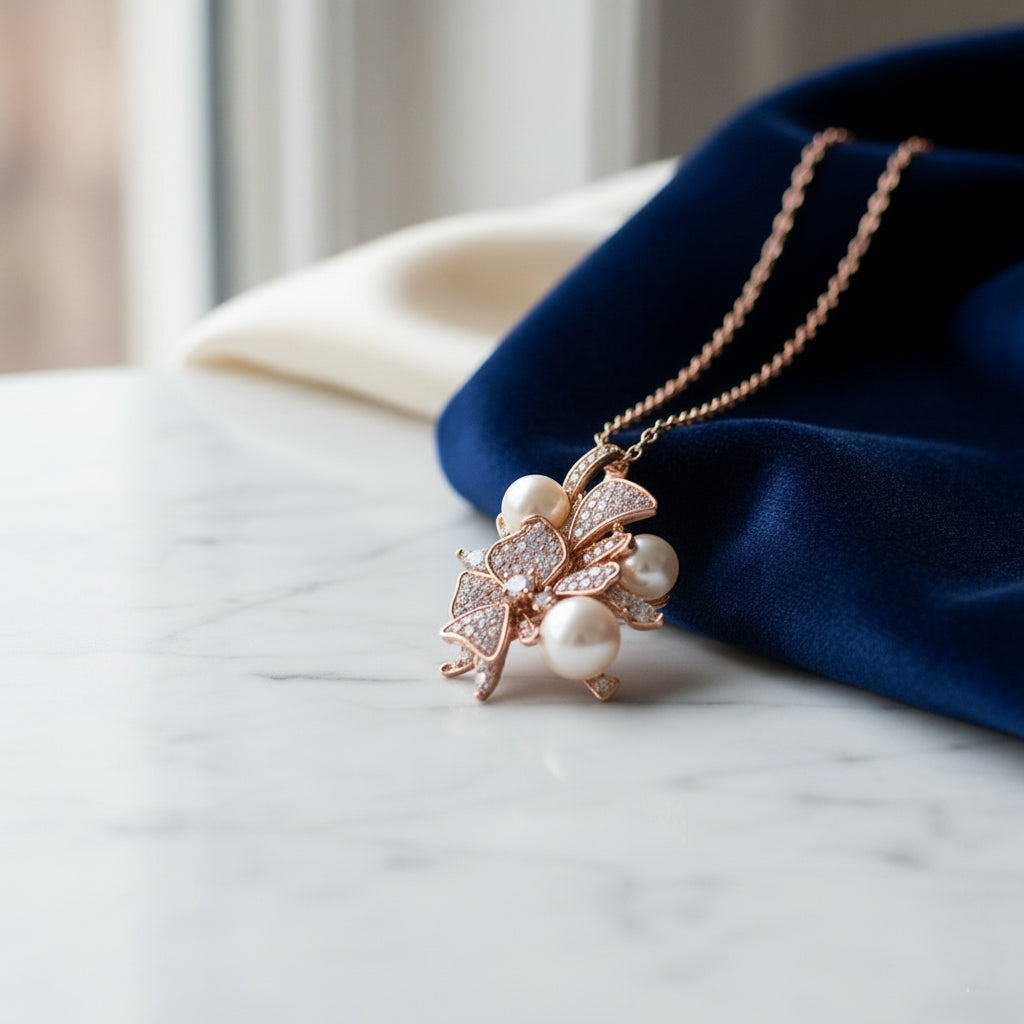 Silver Pearl Luminaire Necklace for Women(Rose Gold)