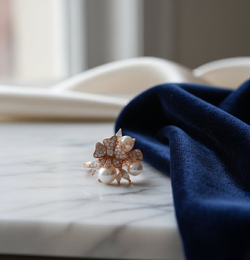 Silver Pearl Luminaire Ring for Women (Rose Gold)