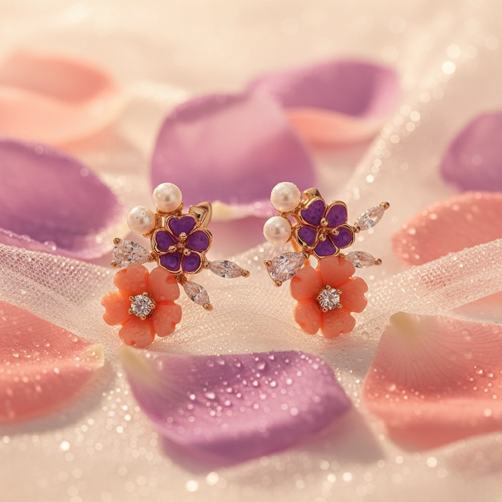 Silver Coral Serenade Earrings for Women(Rose Gold)