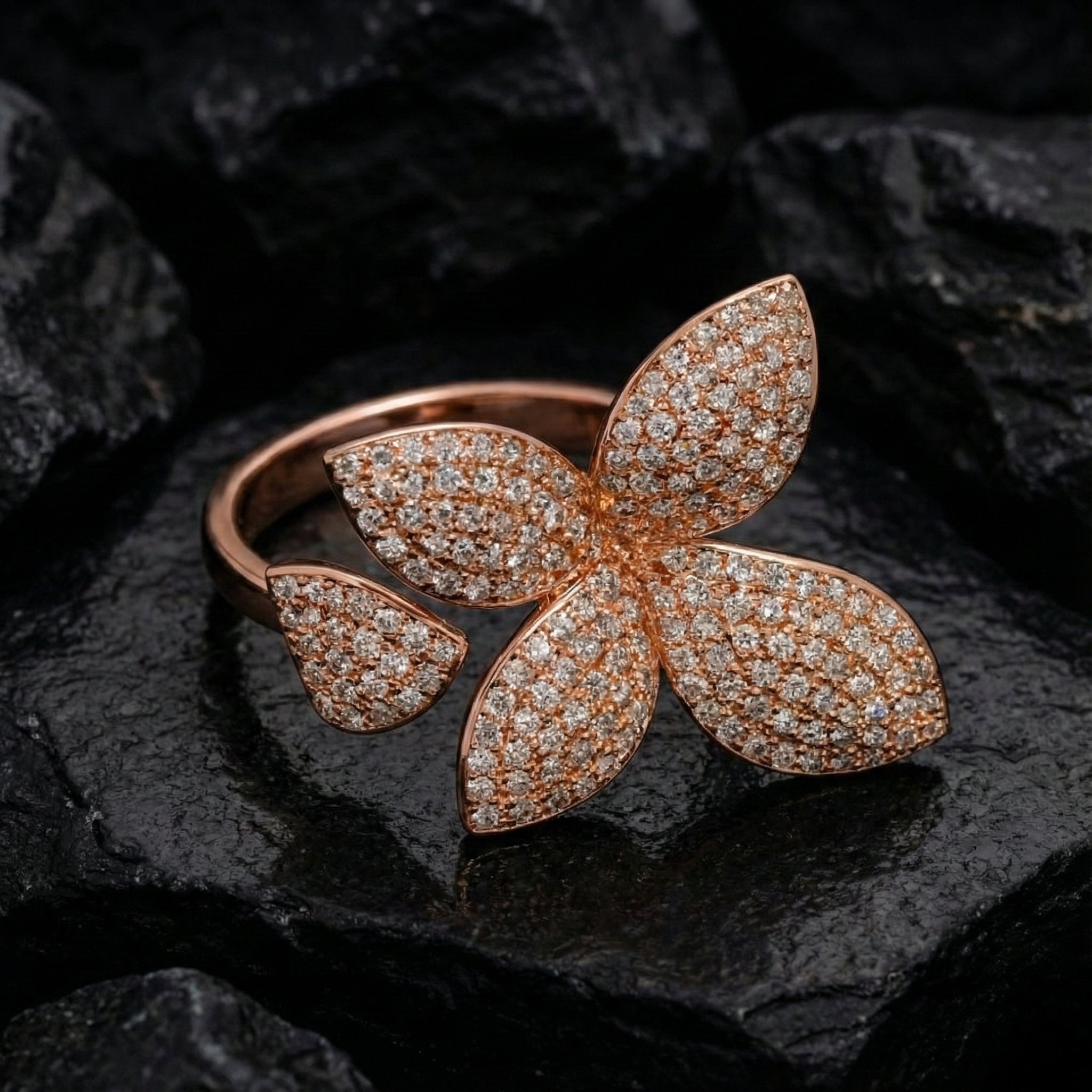 Silver Lustre Petal Axis Ring for Women