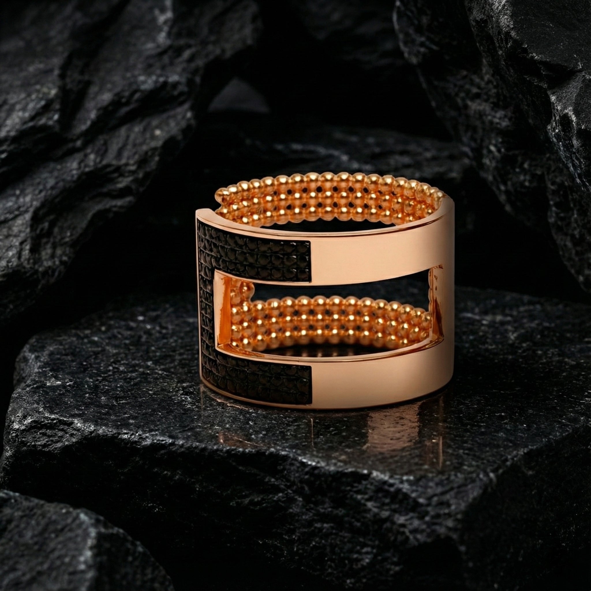 Silver Lustre Noir Weave Ring for Women