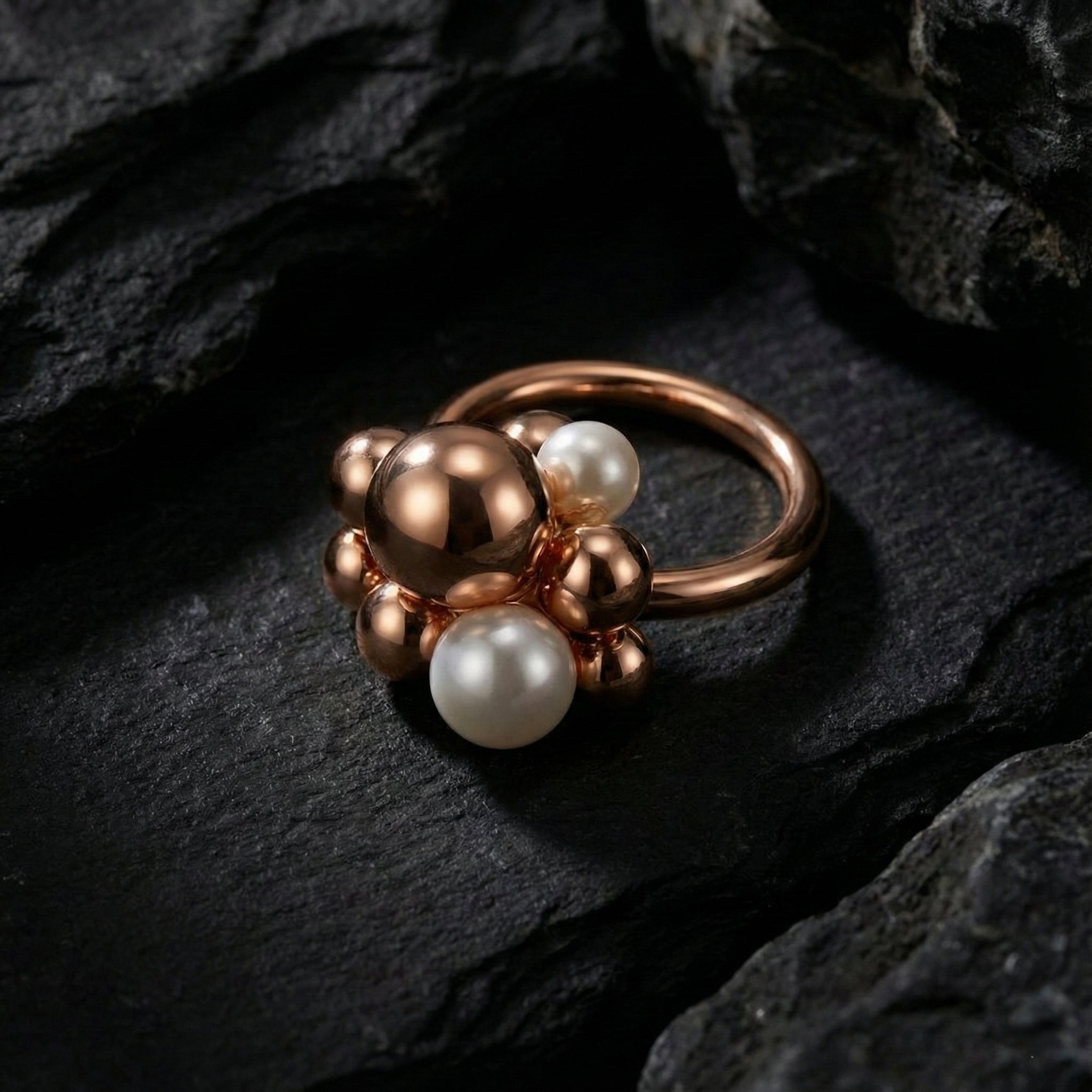 Silver Lustre Orb Cluster Ring for Women