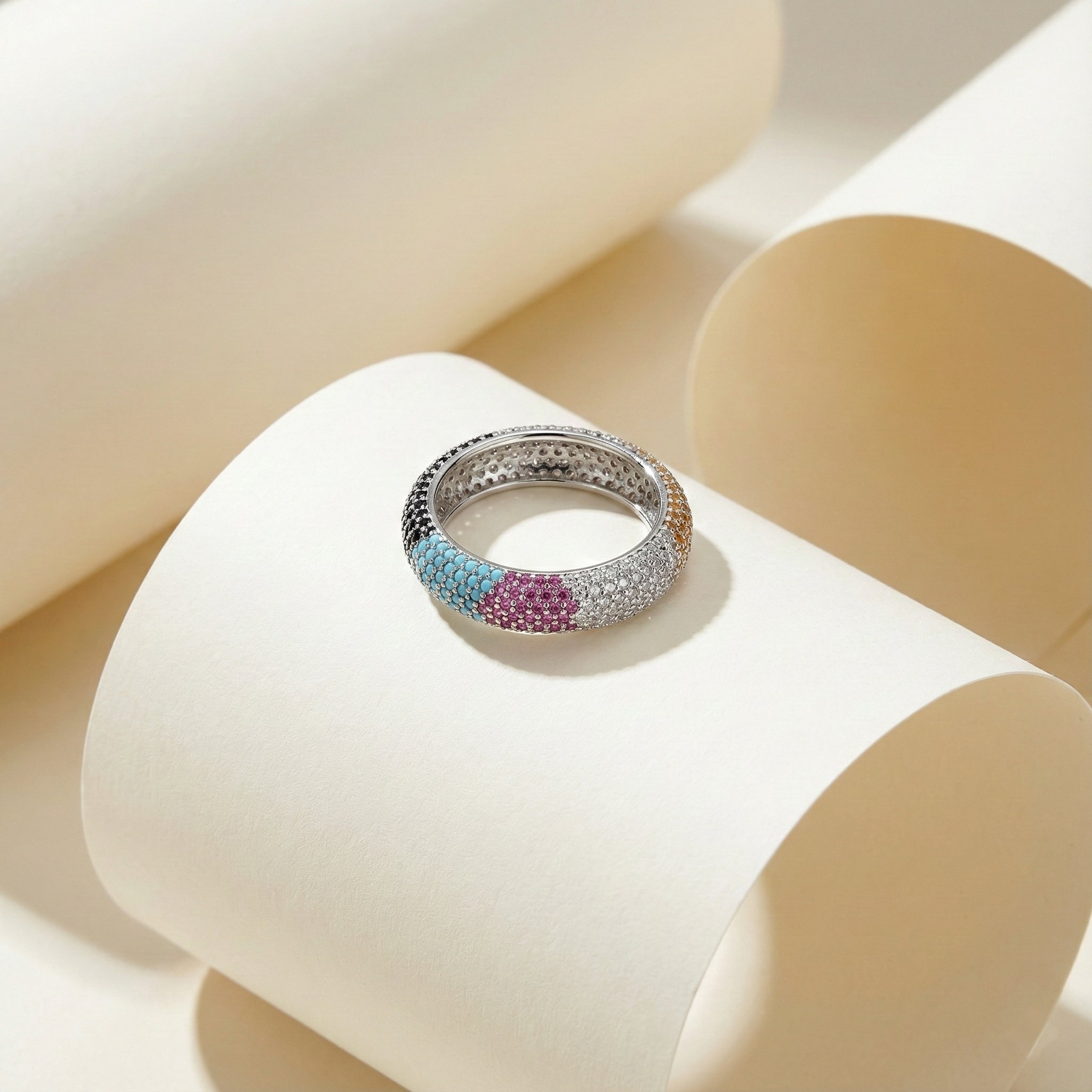 Silver Chromatic Segment Pavé Band for Women