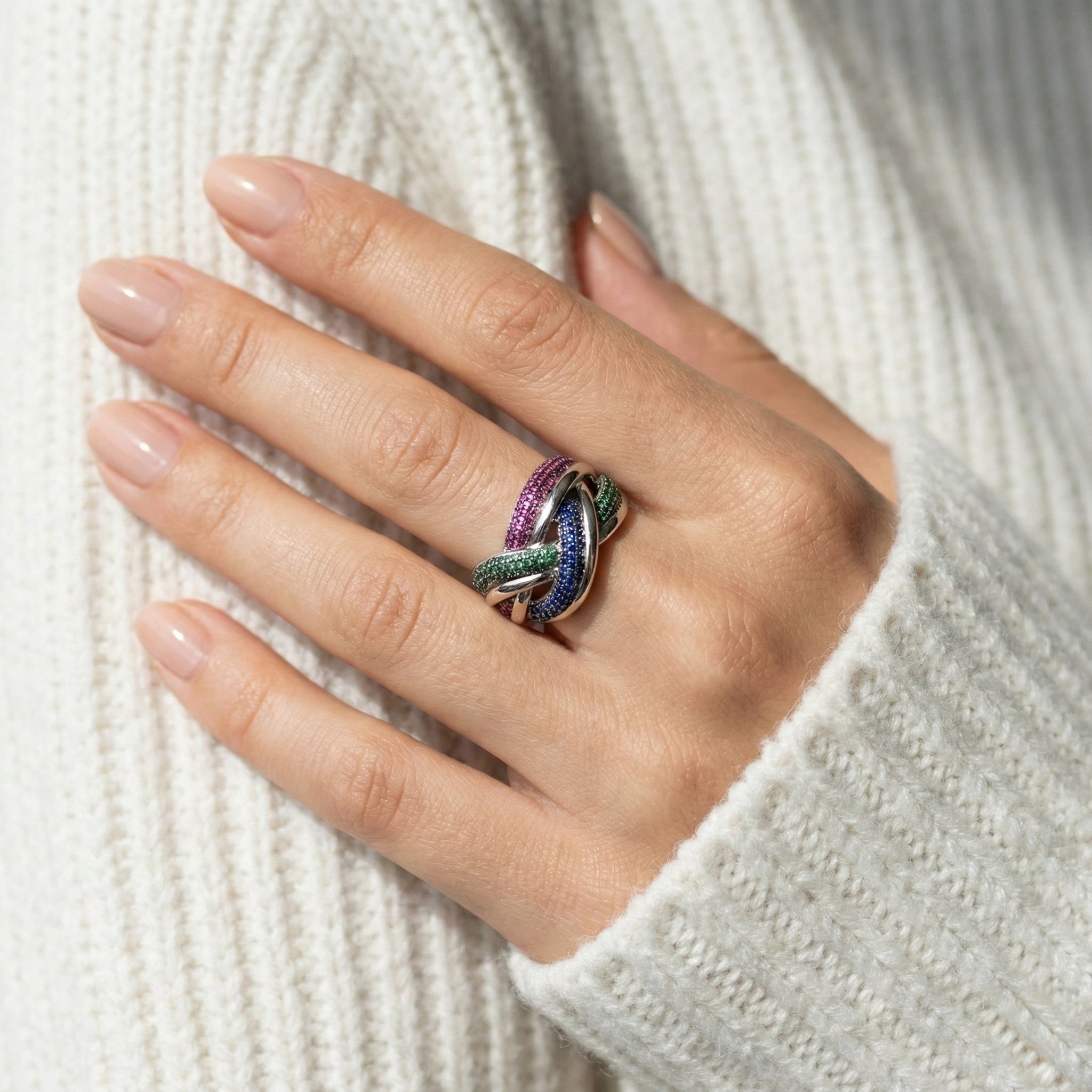 Silver Triad Weave Pavé Band for Women