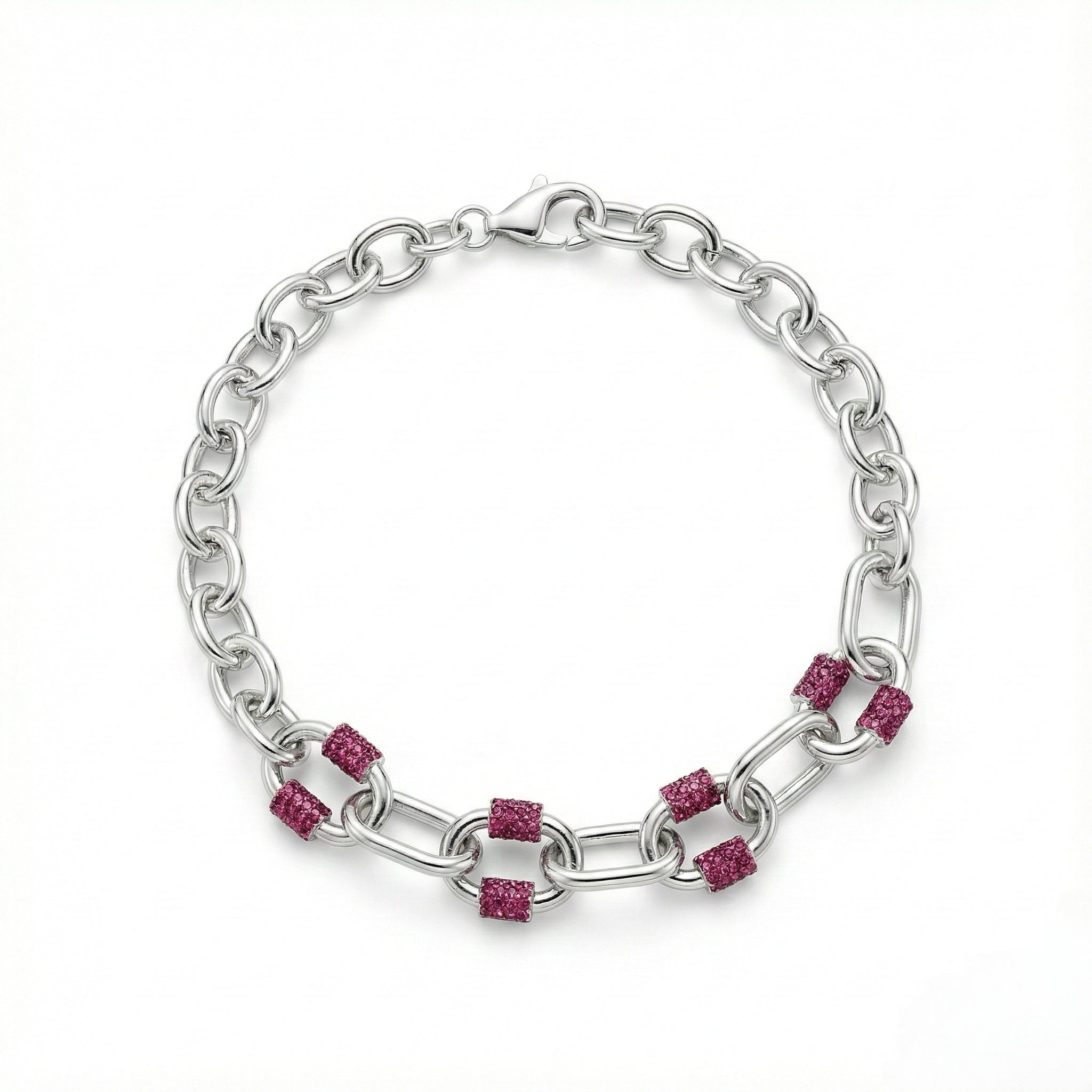 Silver Crimson Accent Link Bracelet for Women