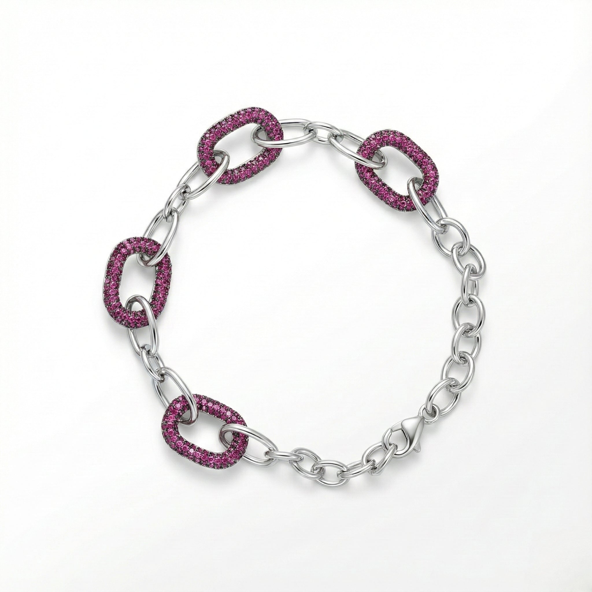 Silver Crimson Oblong Pavé Bracelet for Women