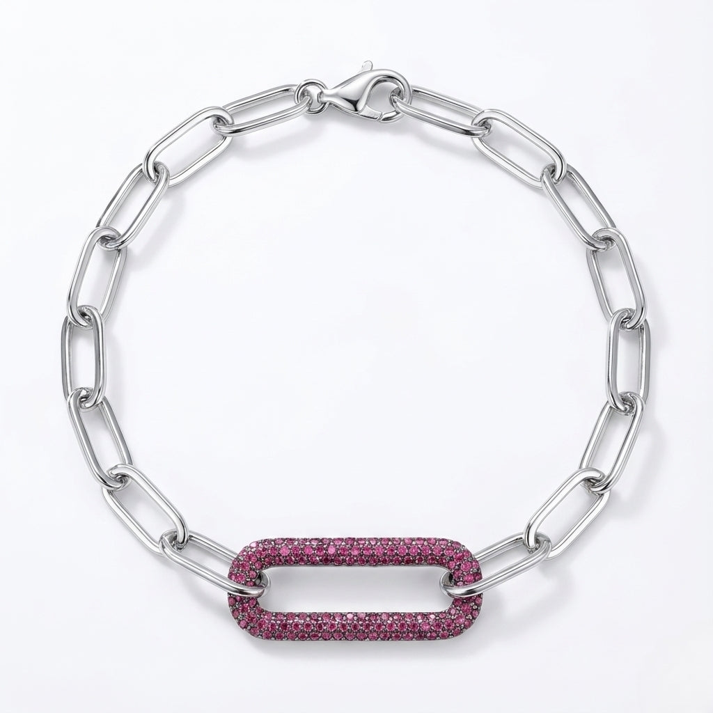 Silver Crimson Oblong Center Bracelet for Women