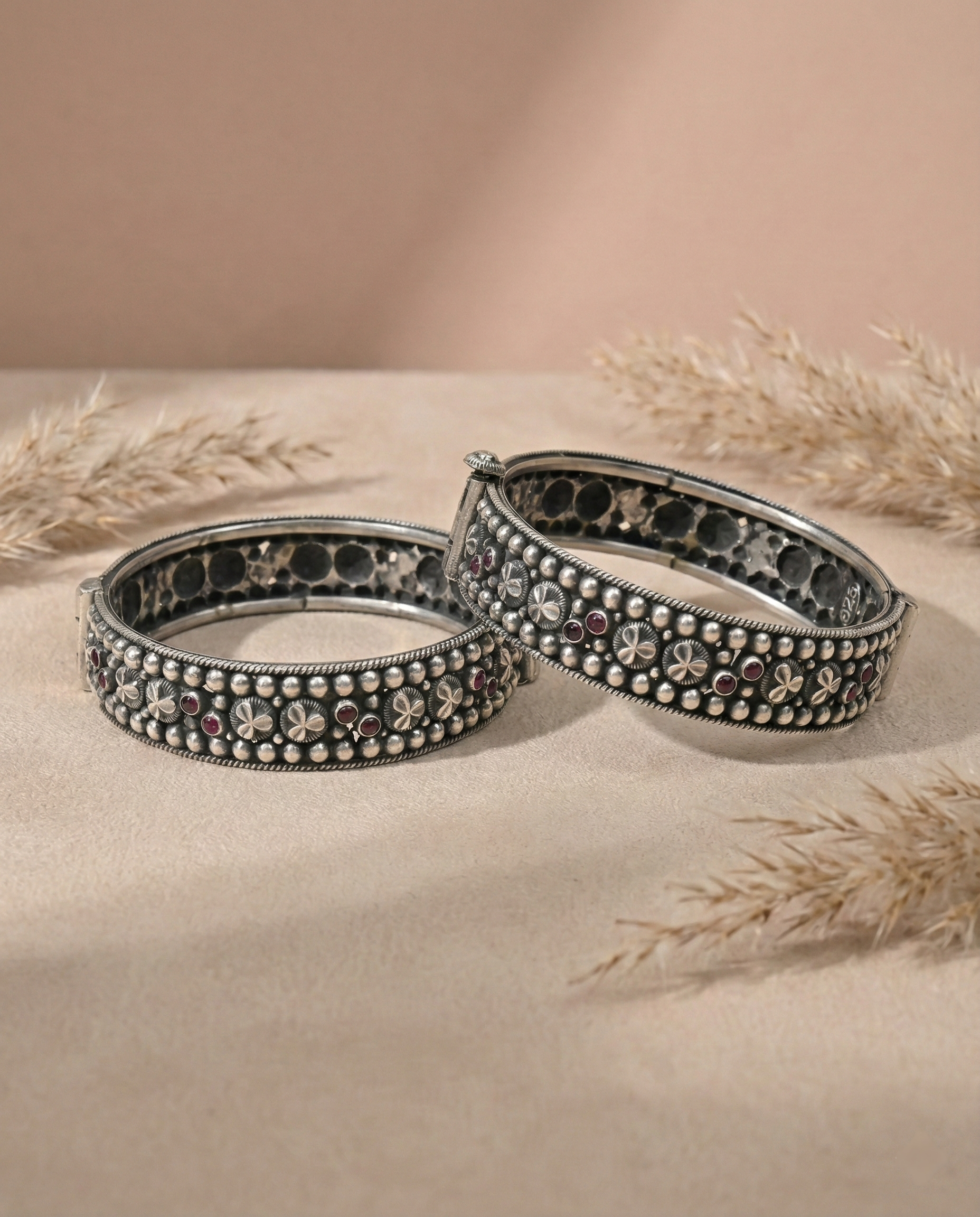 Anvika Gulab Oxidised Silver 925 Bangle Pair