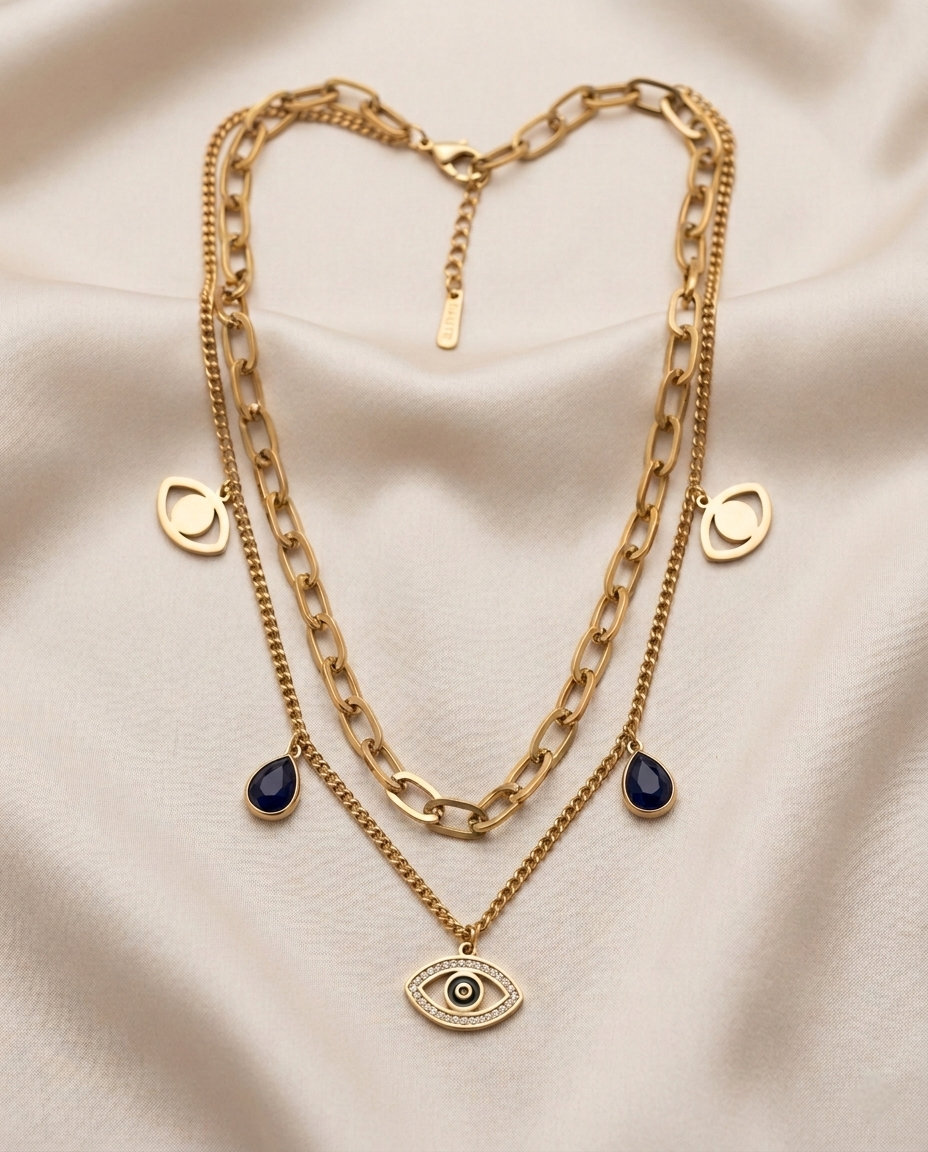 Dual Layer Mystic Evil Eye Gold Plated Necklace