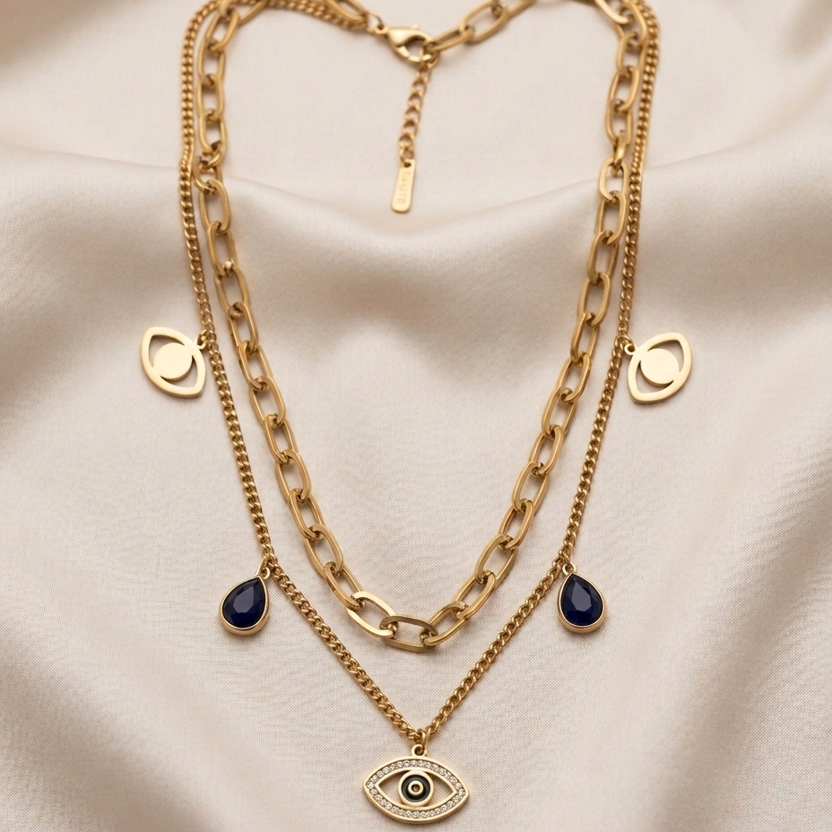 Dual Layer Mystic Evil Eye Gold Plated Necklace