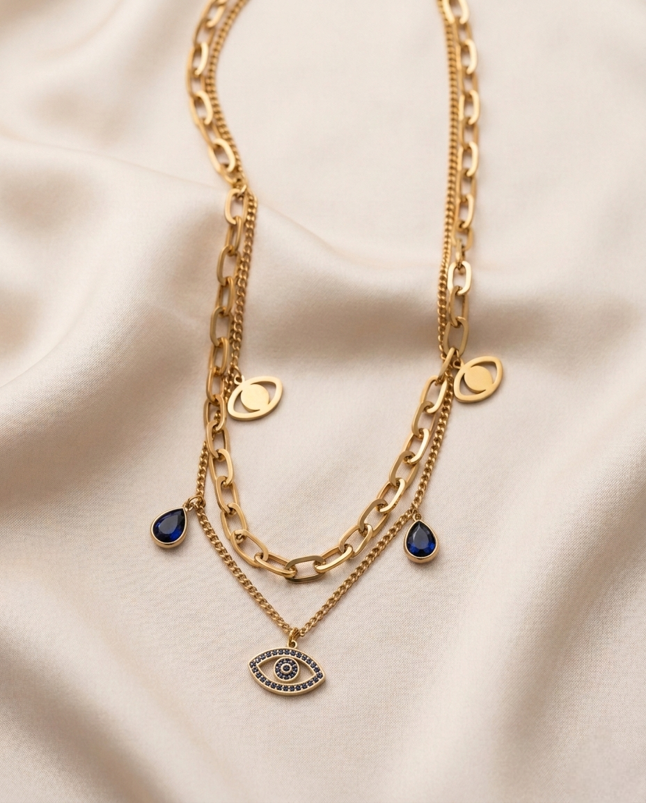 Dual Layer Mystic Evil Eye Gold Plated Necklace