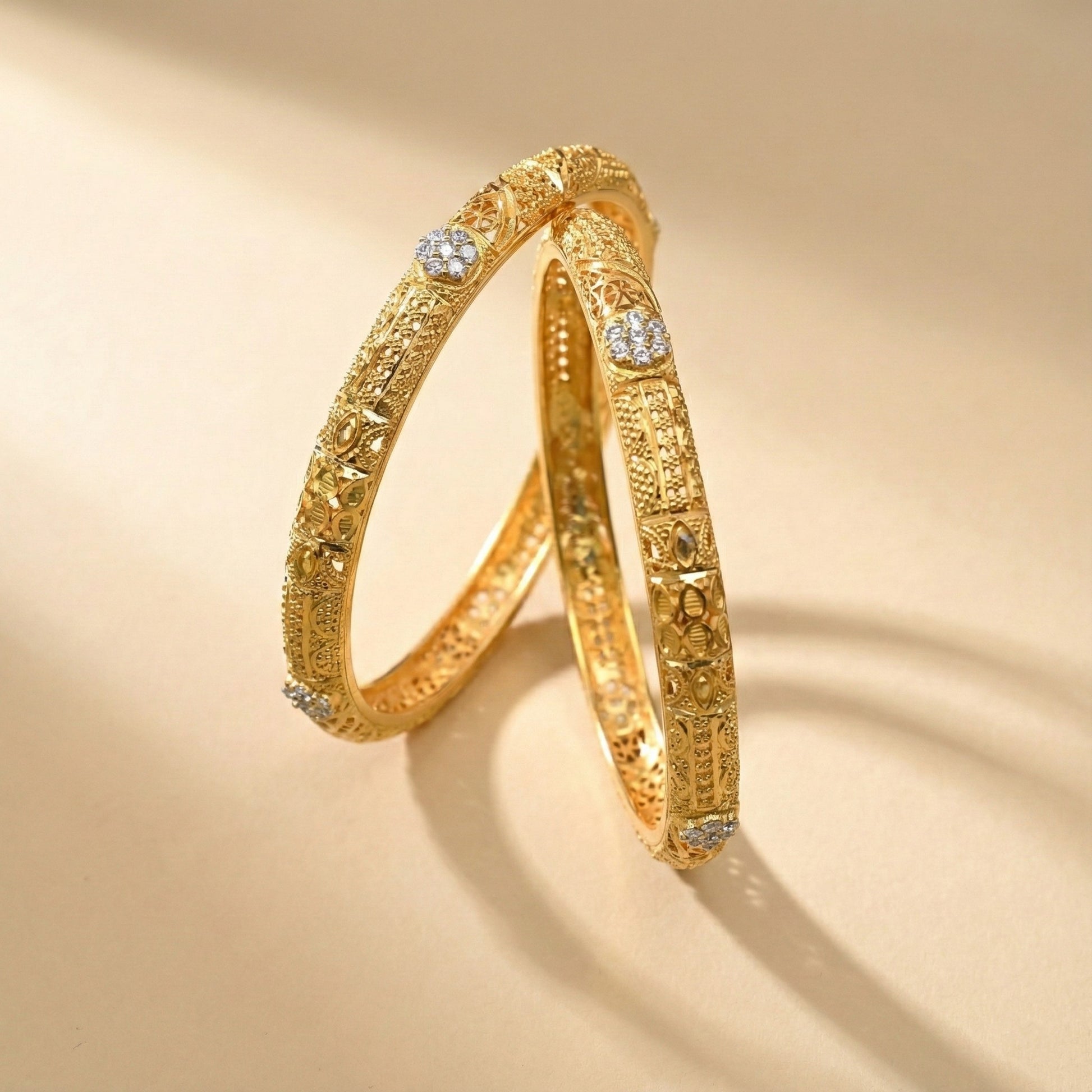 Velrona Textured Engraved Bangles in Silver 925 (Gold Polished)