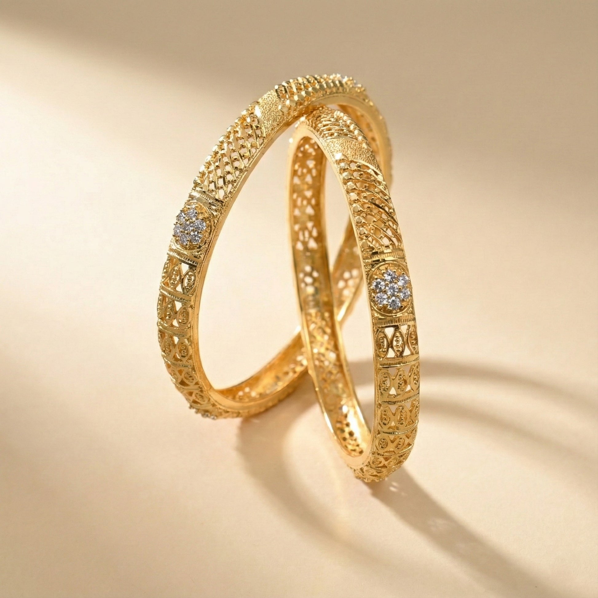 Ardenyx Mixed Lattice Engraved Bangles in Silver 925 (Gold Polished)